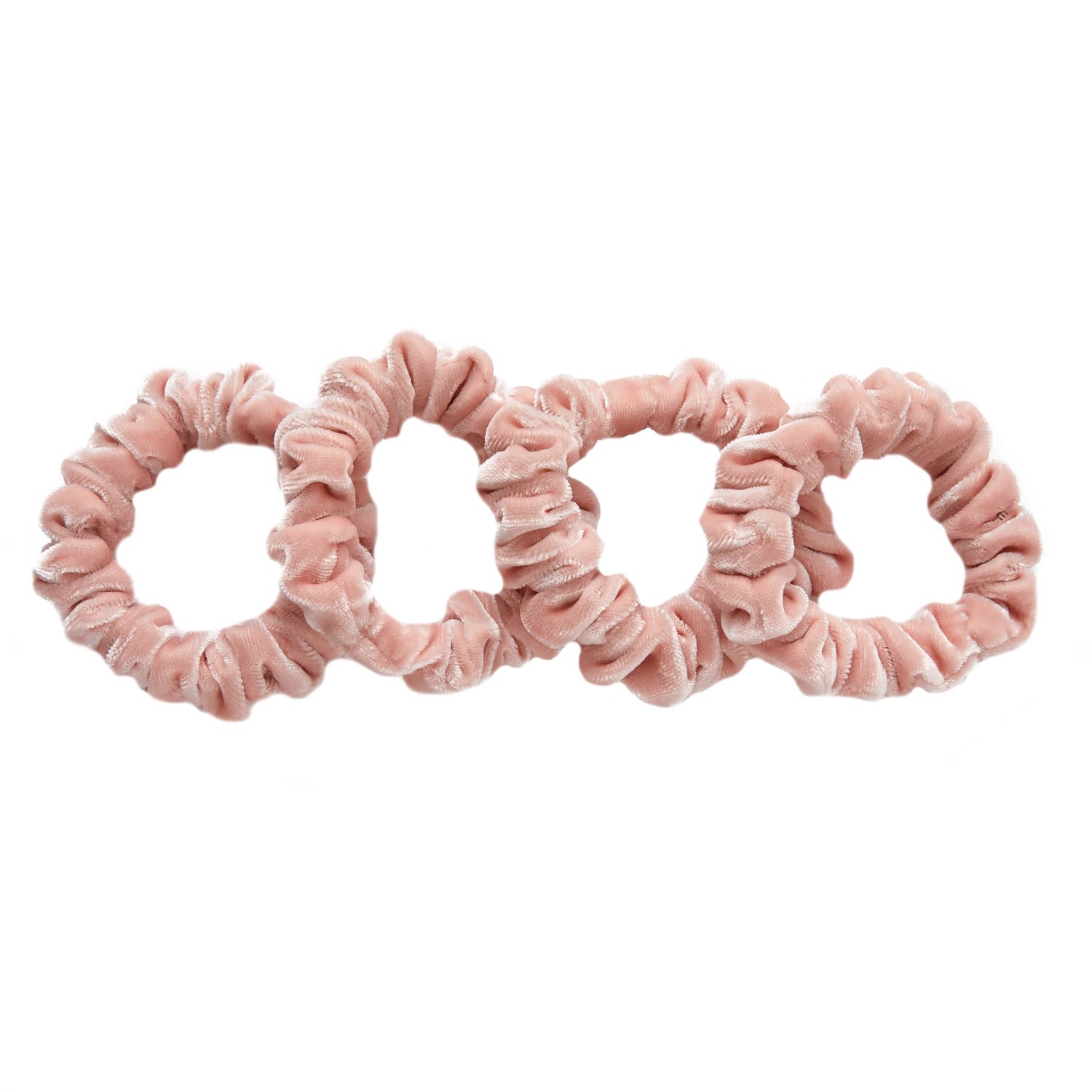 Women's Pink Silk Velvet Handmade Mini Scrunchie Set Of Four, Lipstick Collection In Sugar Frost | One Size | Soft Strokes Silk