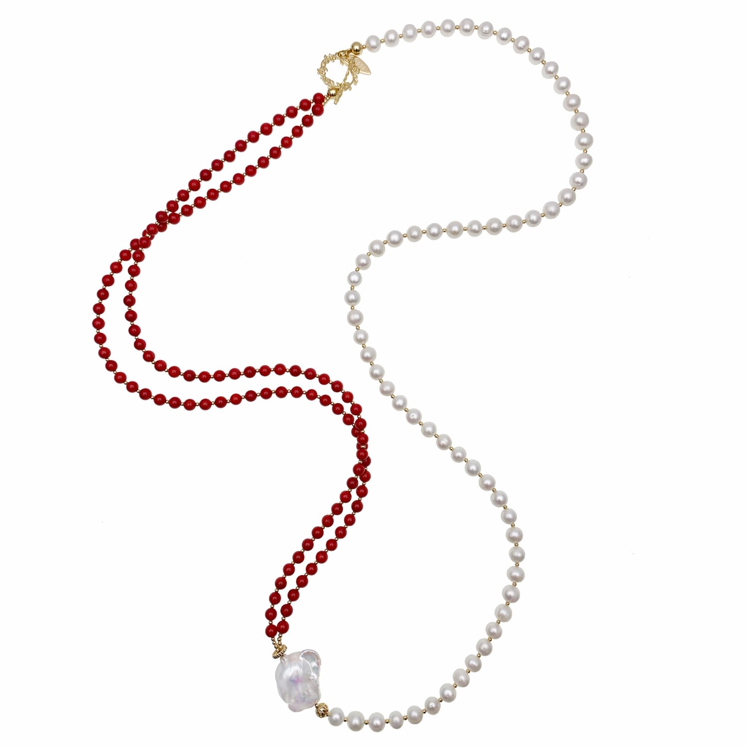 Women’s Red Coral & Freshwater Pearls Multi-Way Long Necklace Farra