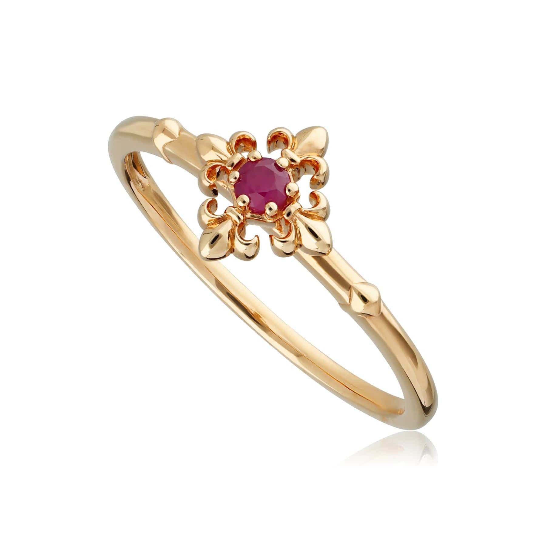 Women’s Red Ruby Fleur De Lis Ring In Yellow Gold Gemondo