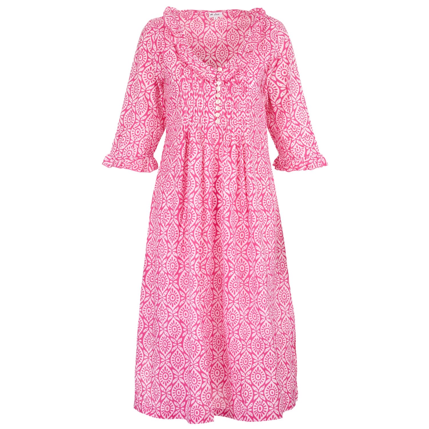 Women’s Pink / Purple Cotton Karen 3/4 Sleeve Day Dress In Bubblegum Pink & White Extra Small At Last...