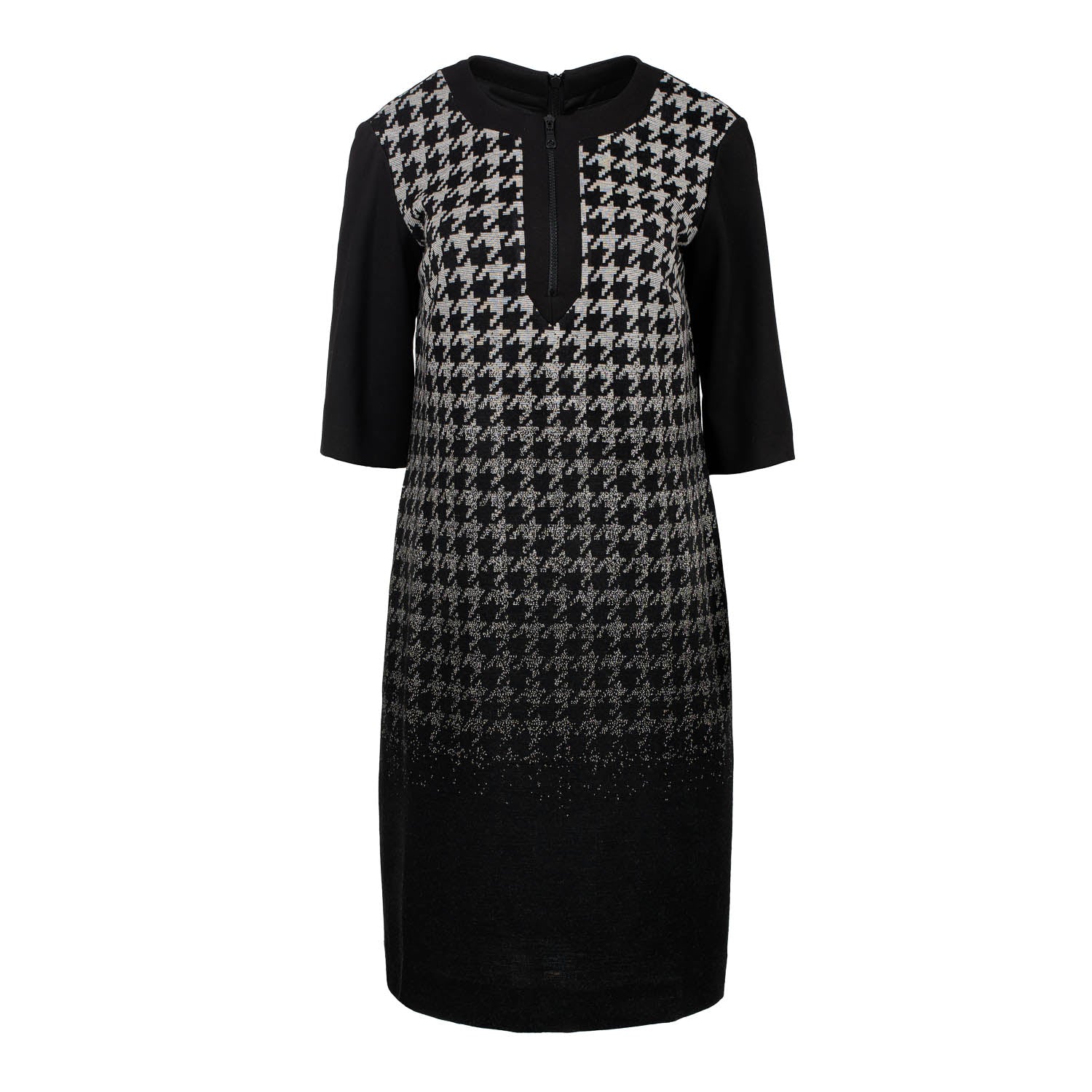 Women’s Black Midi Knit Jacquard Ombré Dogtooth Print Dress Small Conquista