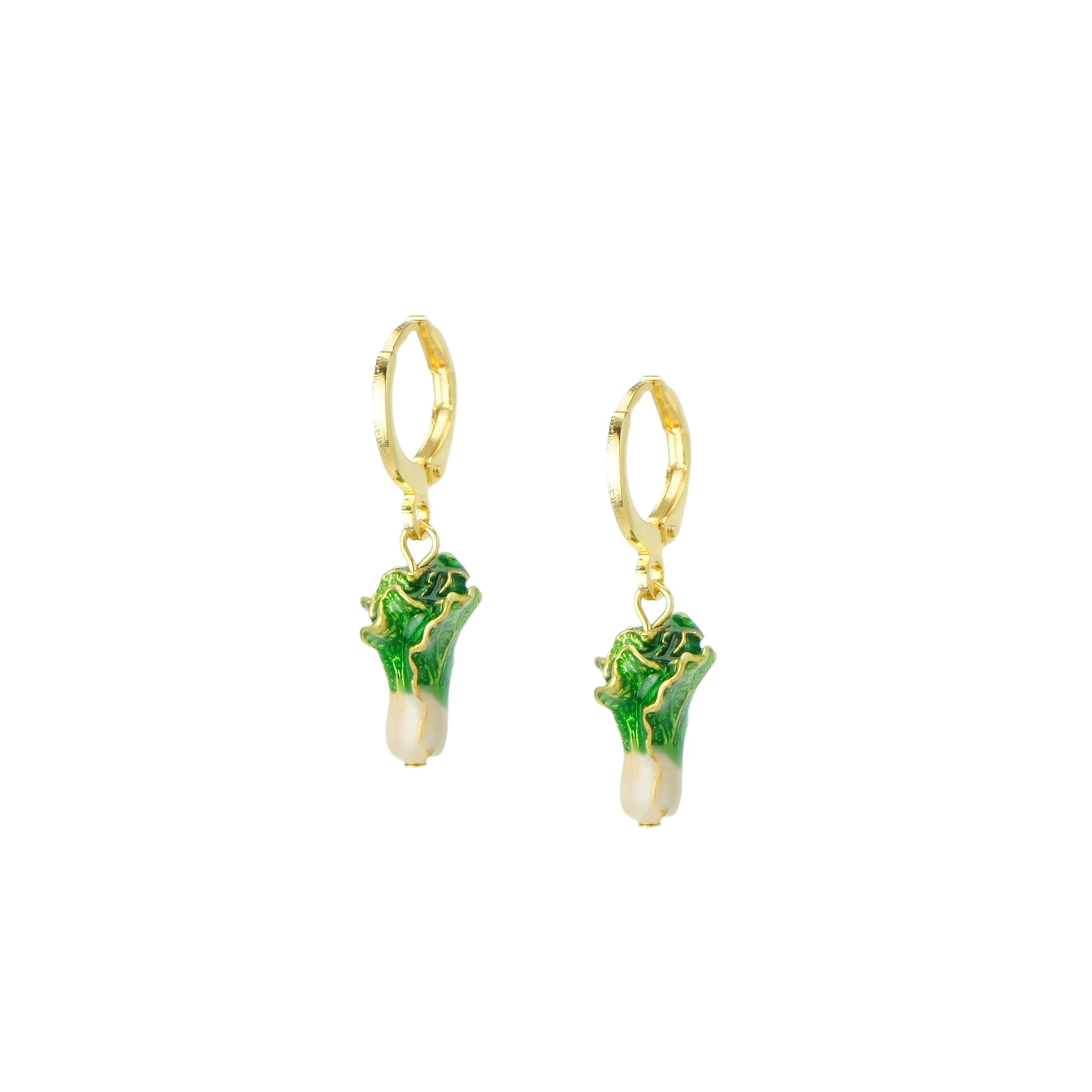I'mmany London Women's Green Garden Produce Enamel Cabbage Huggie Hoop Earrings