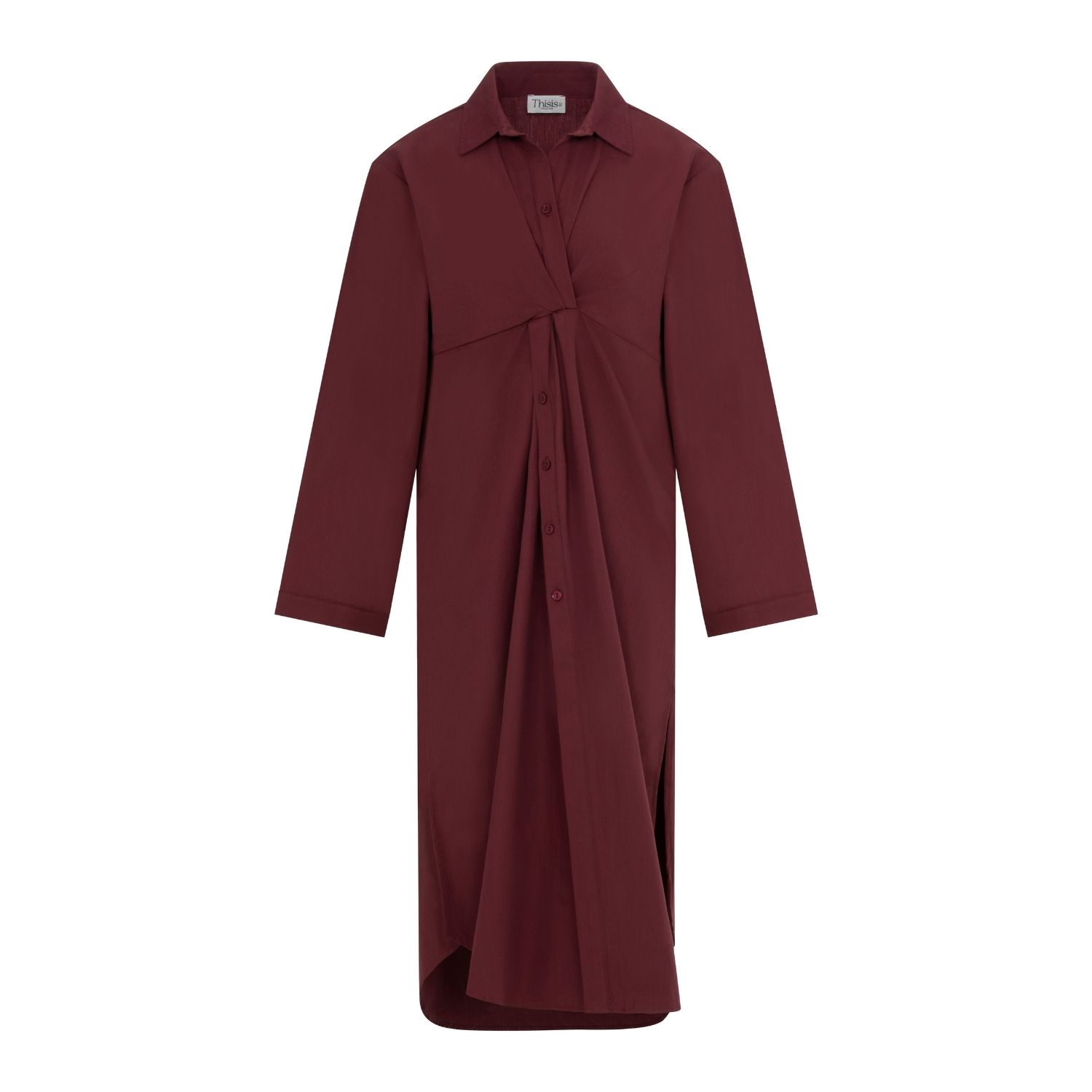 Women's Red Jose Twist Shirt Dress - Burgundy | Small | Thisisu Collection