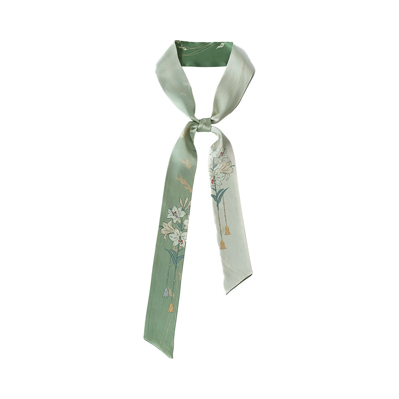 Women’s Green "Lily" Silk Twilly Scarf Lost Pattern Nyc