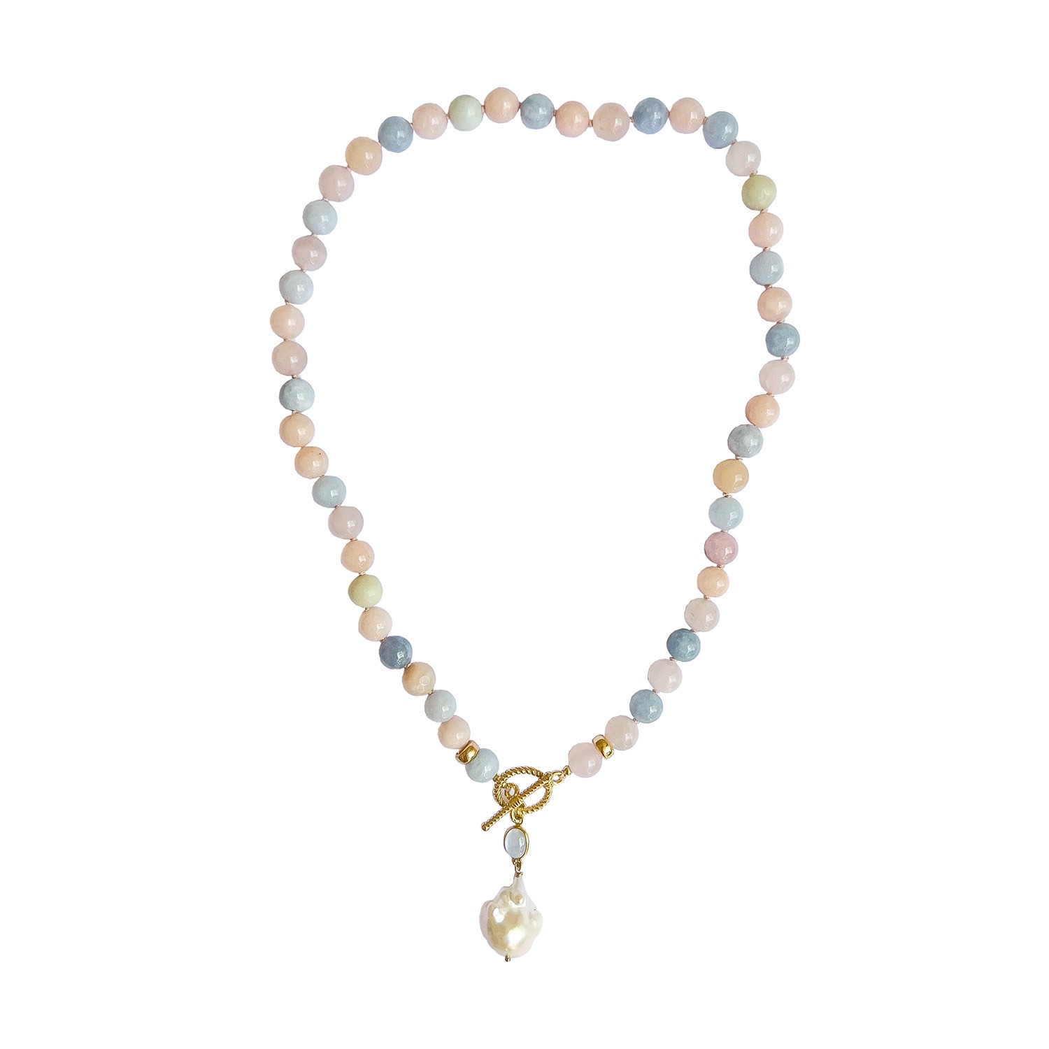 Multi Beryl Lariat Necklace With Baroque Pearl | L'Essenziale