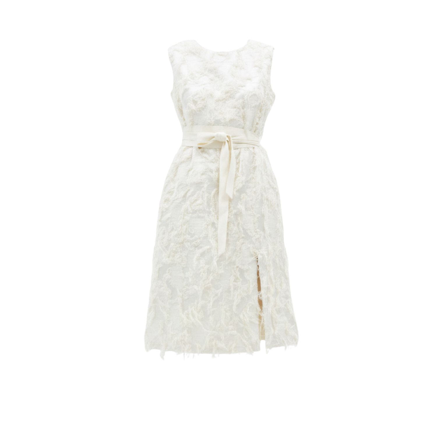 Inavati Women's White Sleeveless Frayed Jacquard Dress