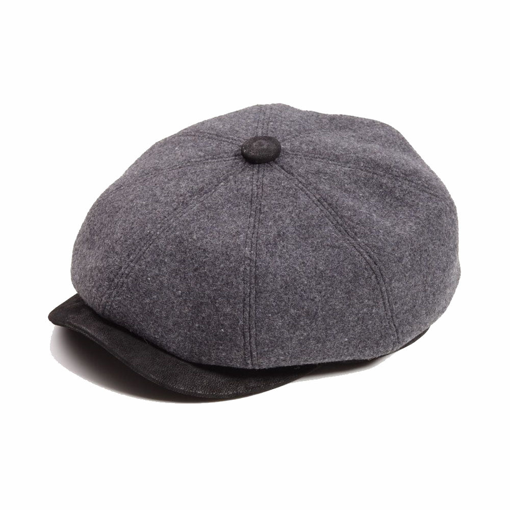 Dasmarca Hats Men's Eden Grey Wool Newsboy Bakerboy Peaky Cap With Leather Visor Peak In Grey