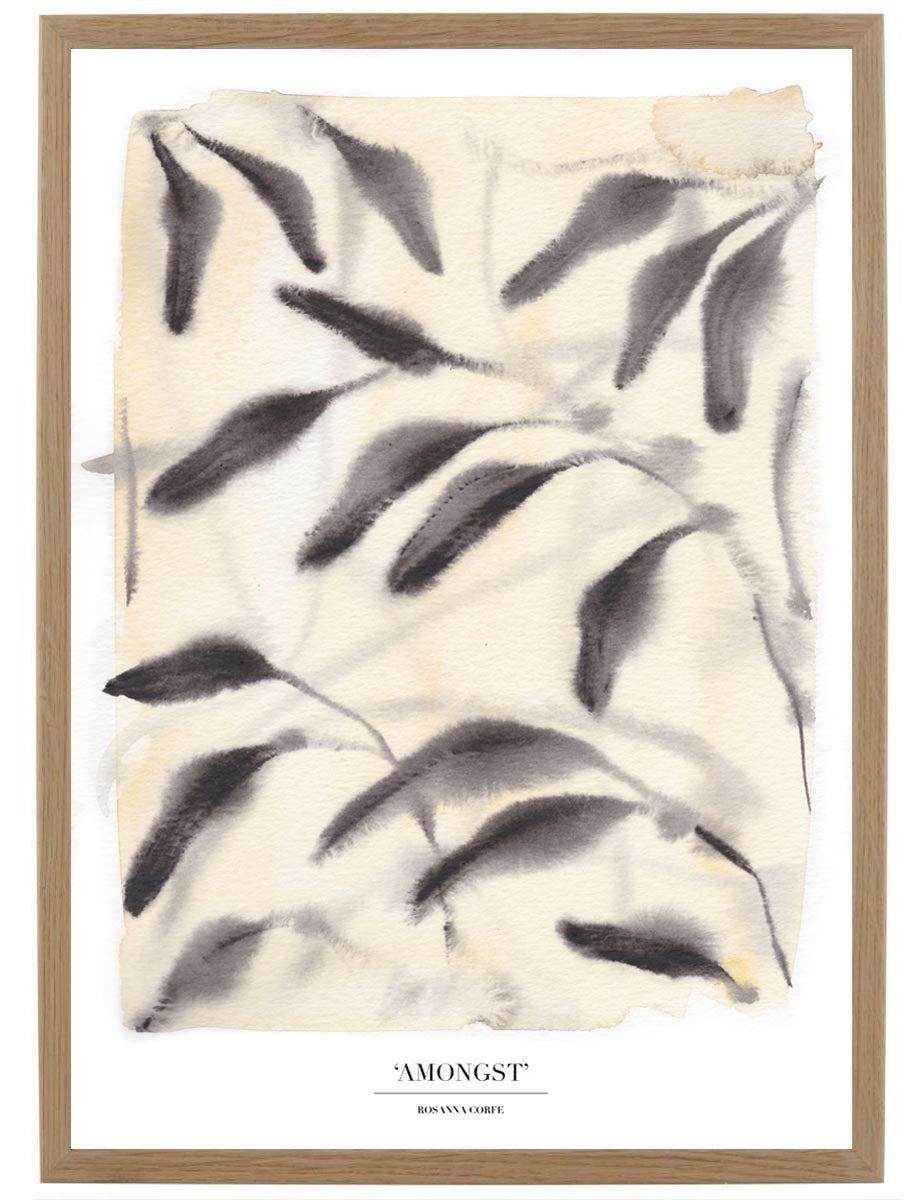 Rosanna Corfe Neutrals / Grey A4 - 'amongst' Botanical Leaf Print In Grey