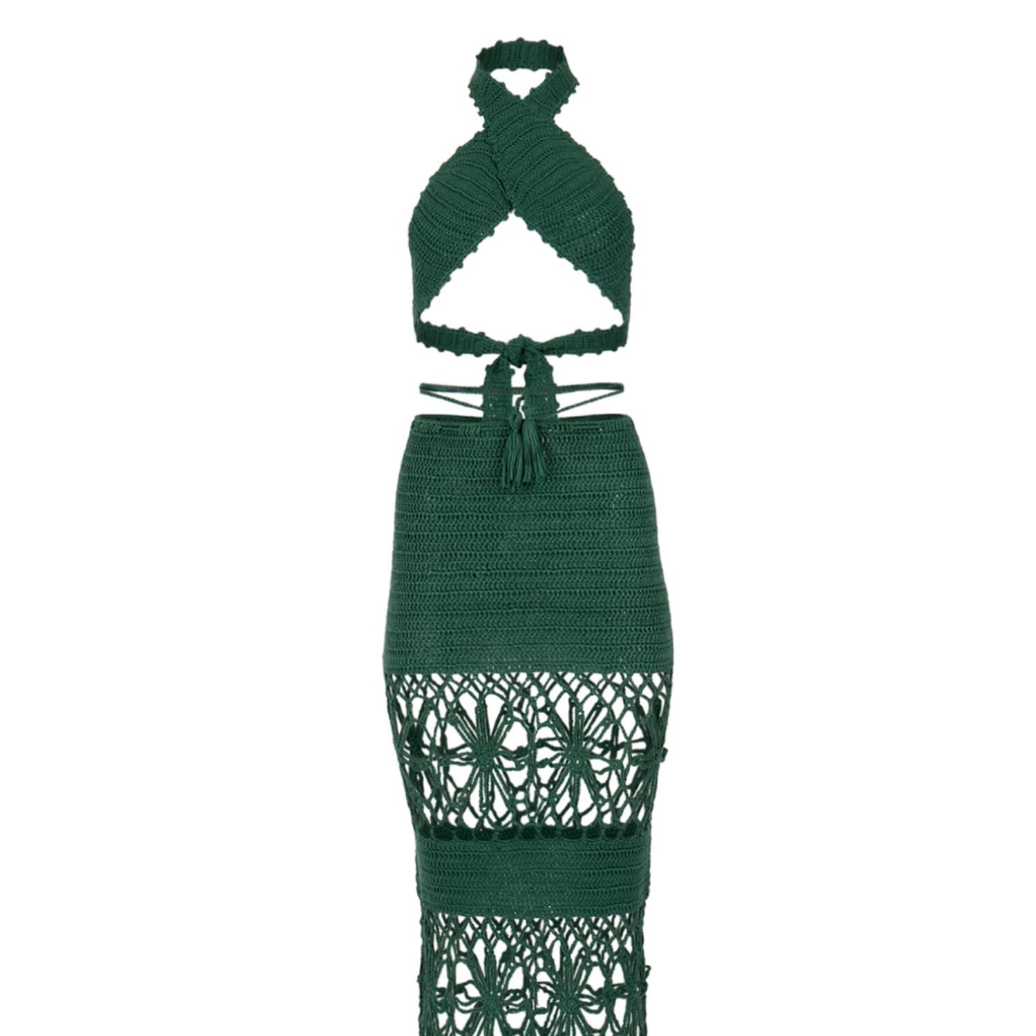 Decolet The Label Women's Green Amaya Crochet Set In Emerald In Green