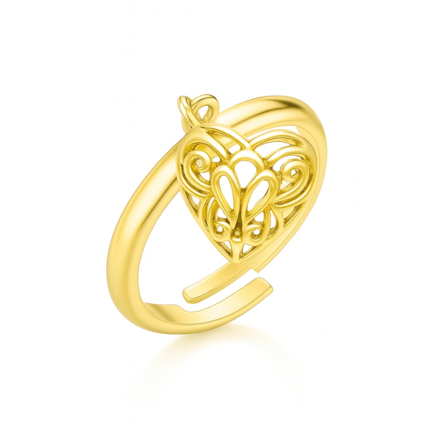 Unaloe Adjustable Ring With Dangling Heart In Sterling Silver With Gold Plated -  Handmade Ring For W In Gold