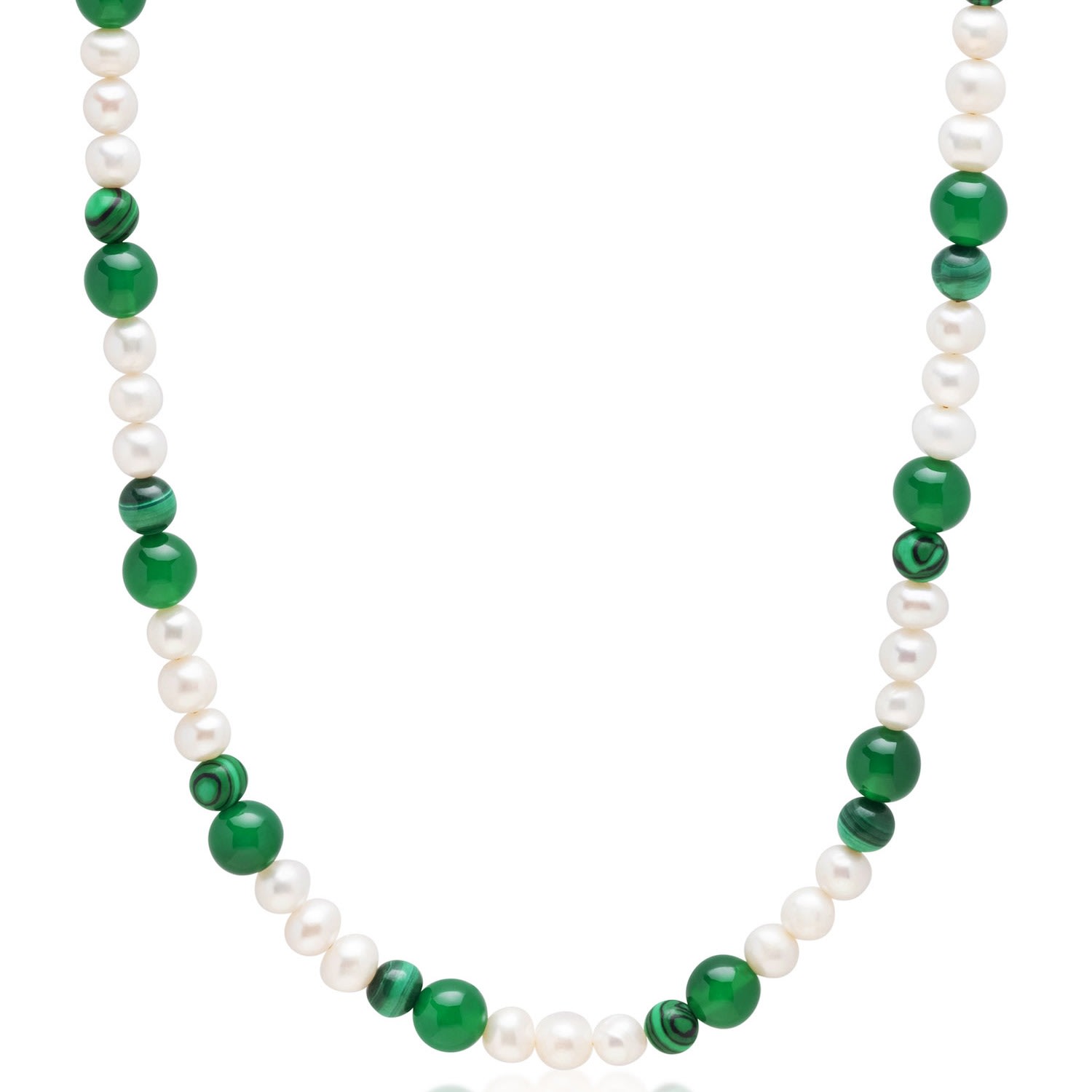 Nialaya Men's Green / White Pearl Choker With Green Aventurine And Malachite In Green/white