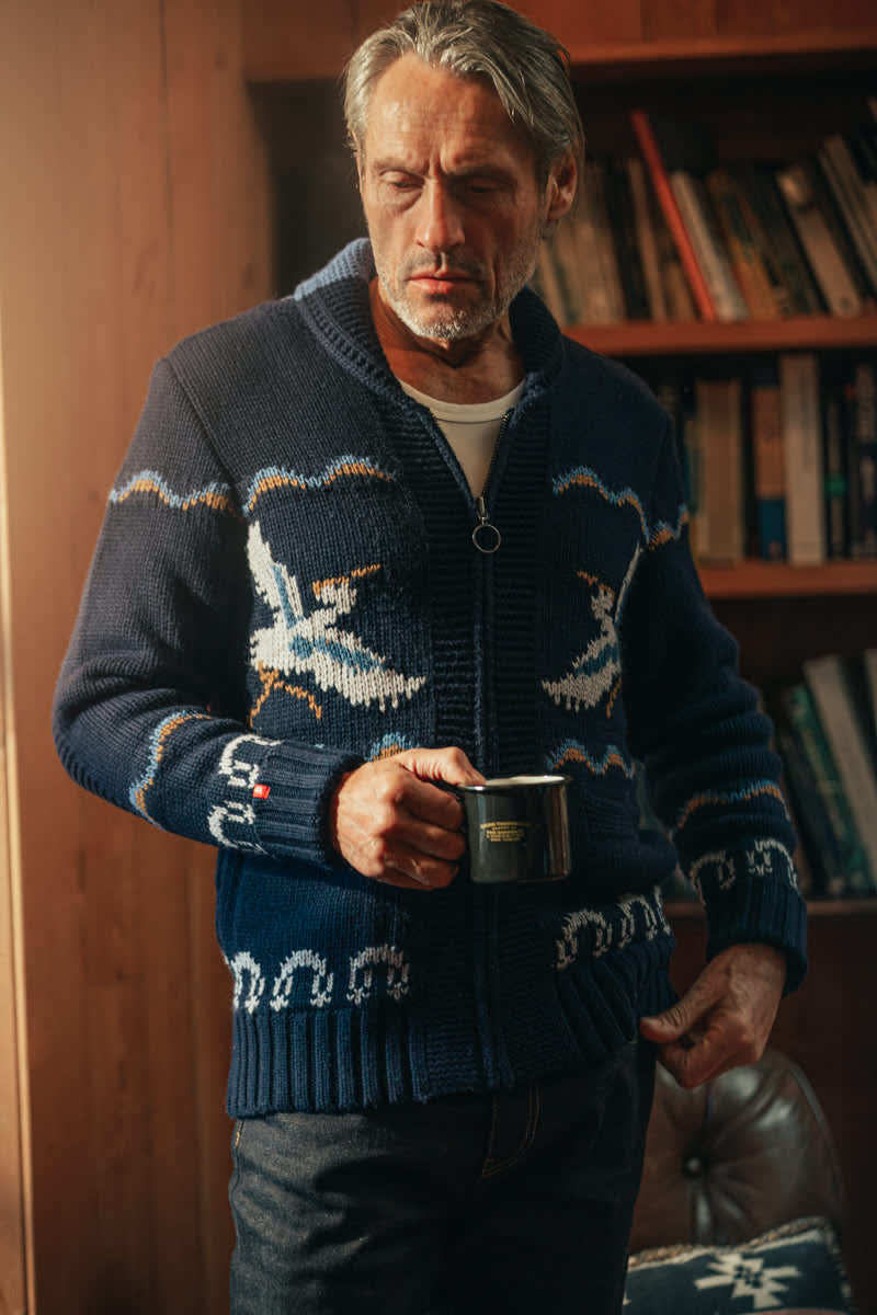 カーディガン Crane Pattern Jacquard Knitted Cardigan Mame Kurogouchi(マメ)の通販 - Seltie セルティ
