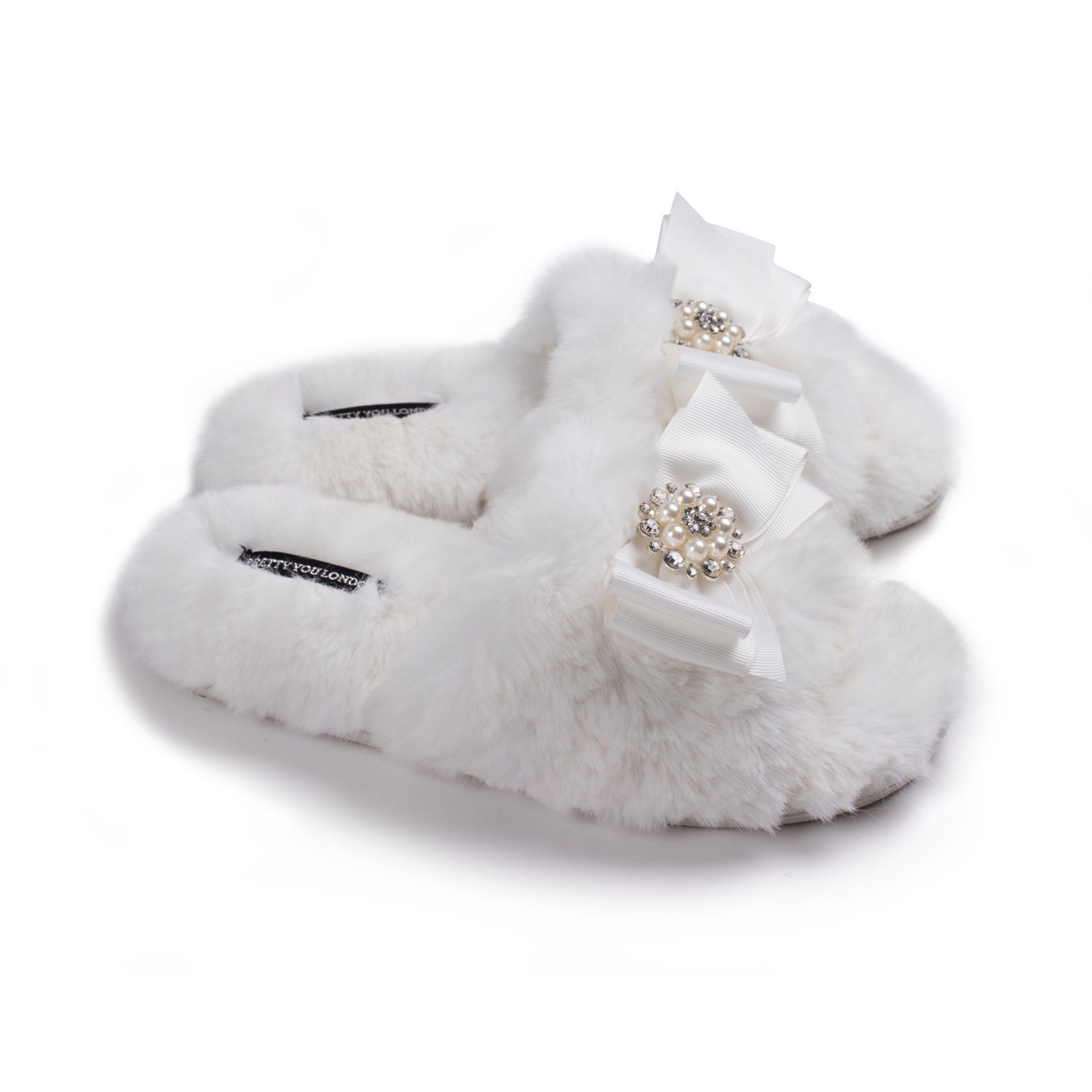 Women’s White Anya Slider Slipper With Diamante In Cream Medium Pretty You