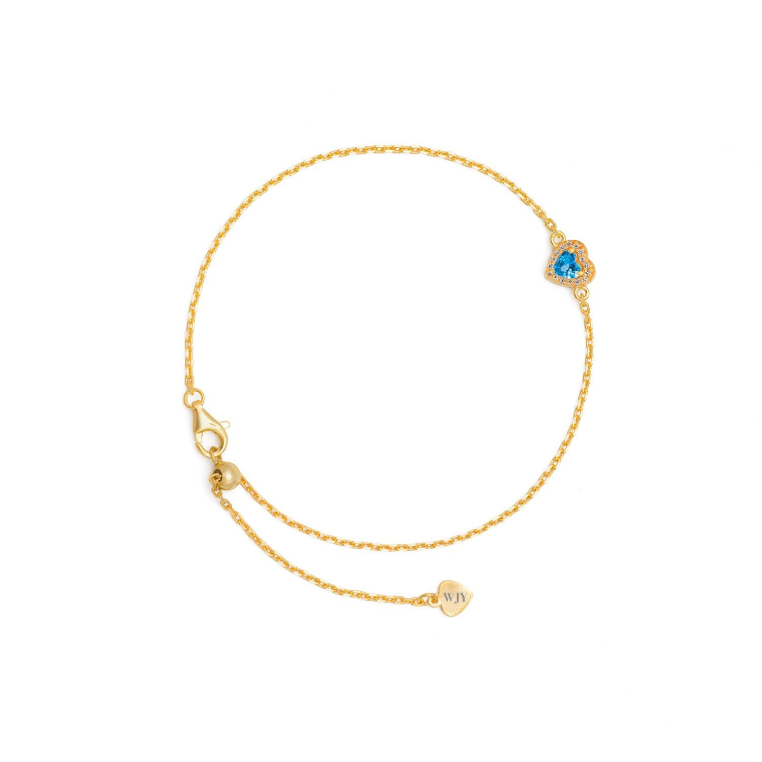 Jiaying Wang Wjy Studio London Women's Gold / Blue Birthstones Topas Heart Gold Plated Adjustable Bracelet / Anklet