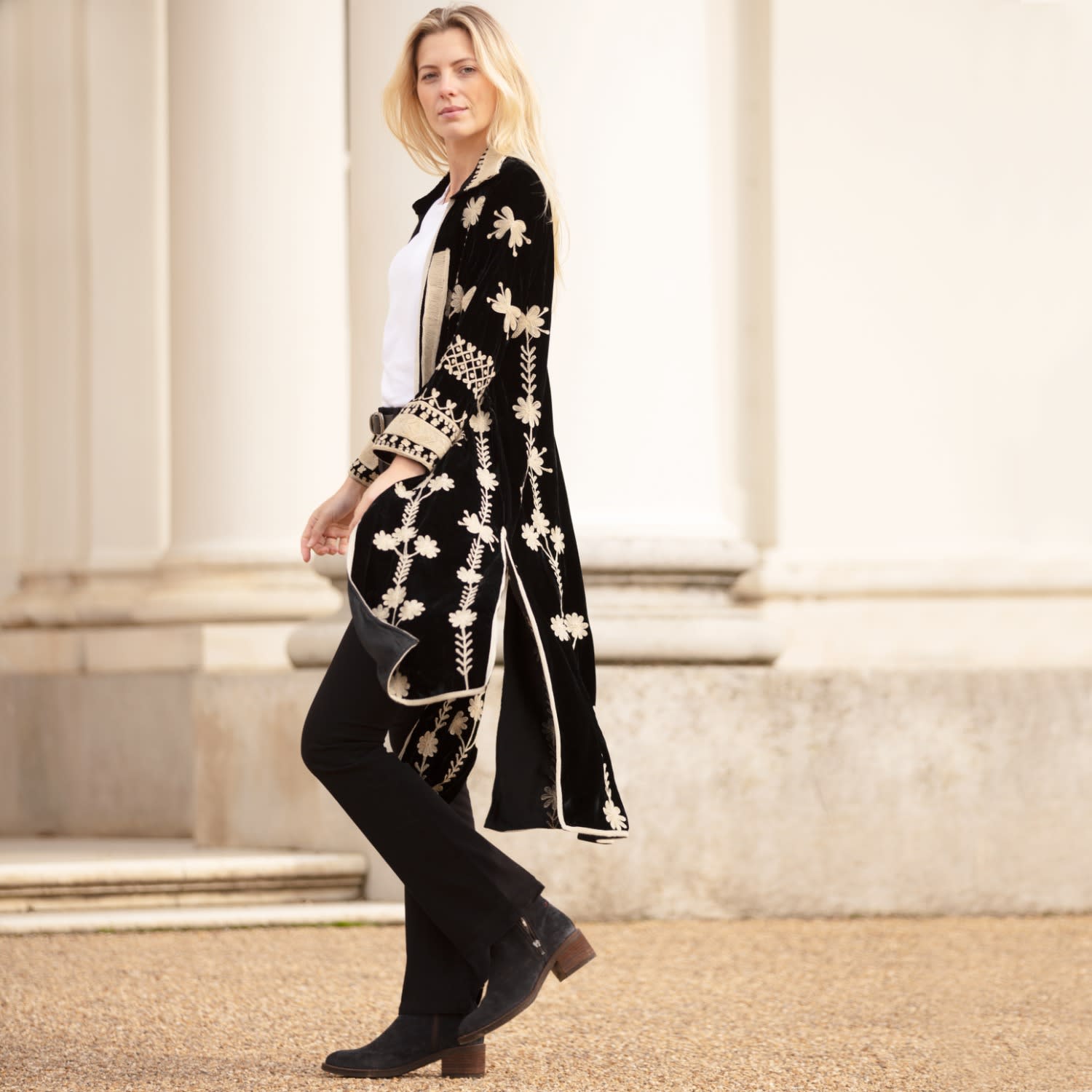 Suki Black Velvet Coat Dress | Antra Designs | Wolf & Badger