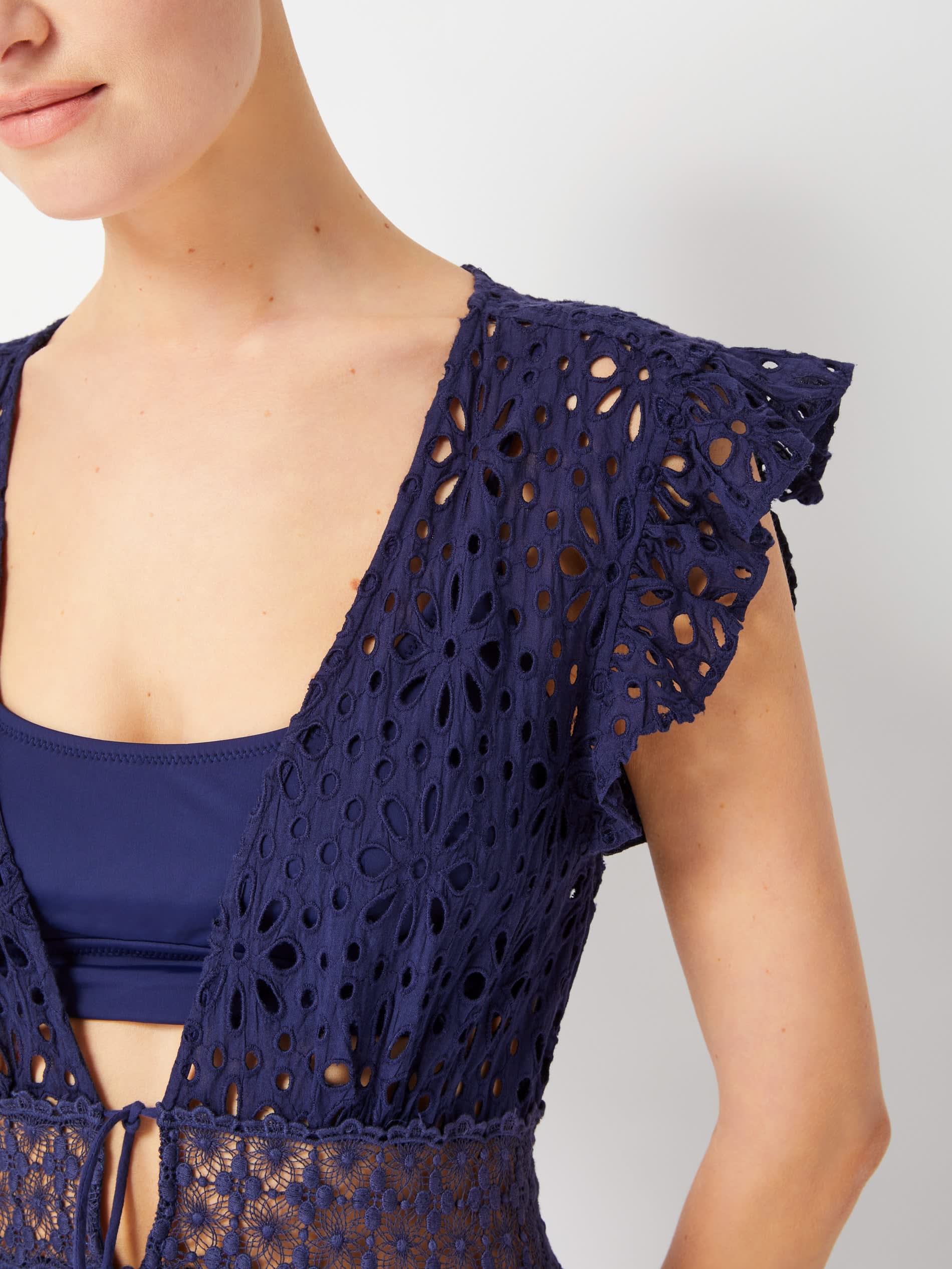 Lauren Lace Coverup Dress Seaside Eyelet In Navy | Change of Scenery