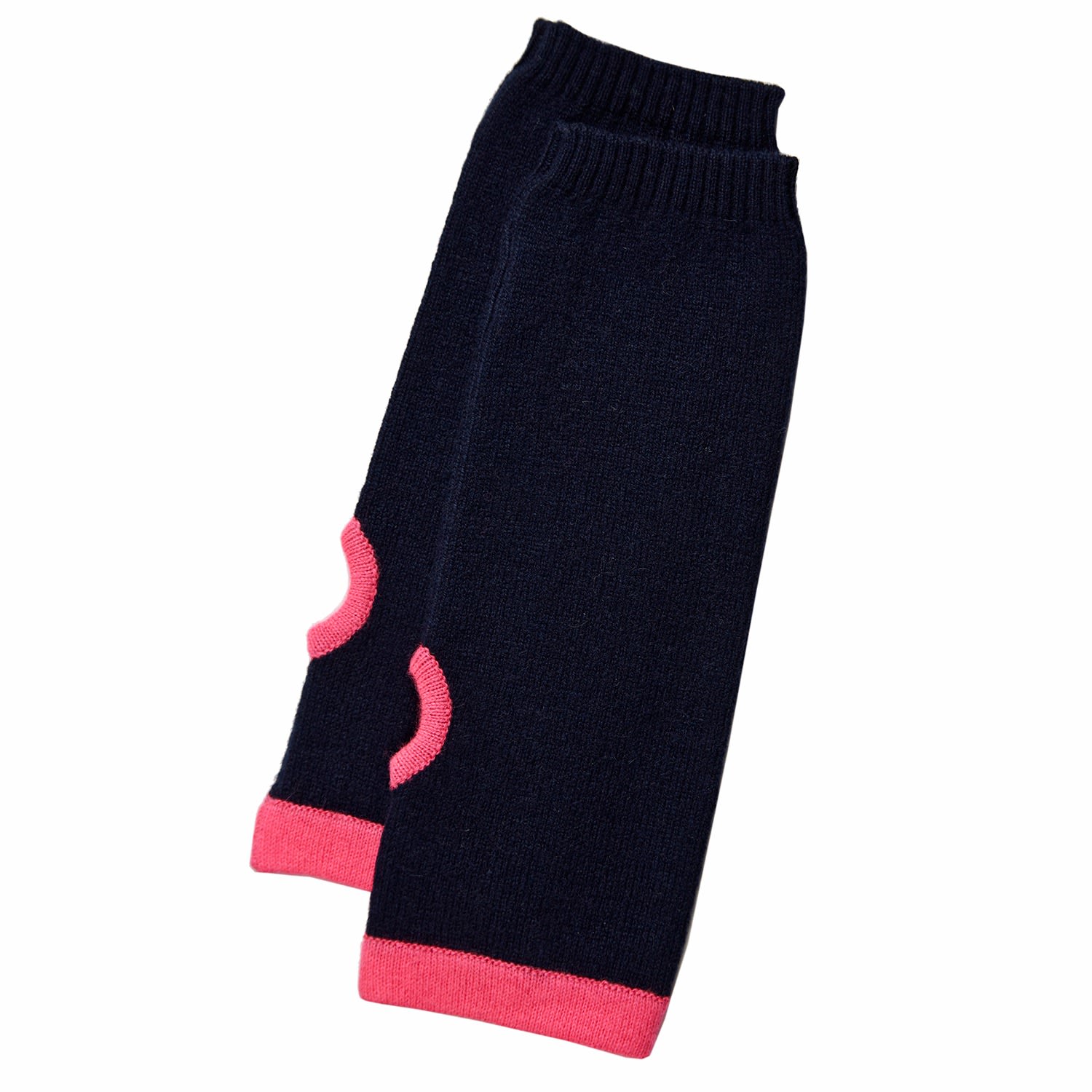 Cove Women's Blue Cashmere Wrist Warmers Navy & Neon Pink In Black