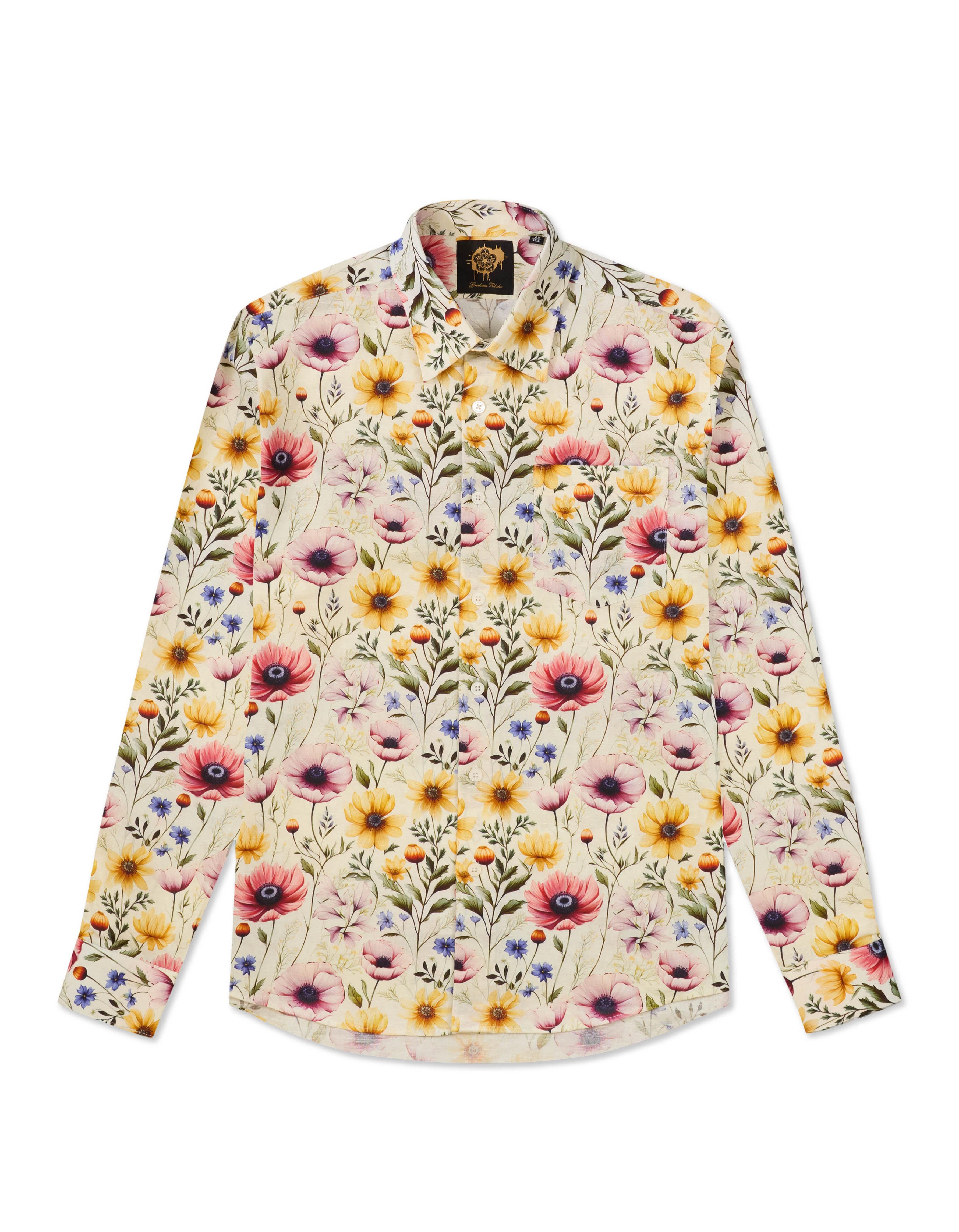 Gresham Blake Men's Neutrals Pastel Floral Linen Shirt