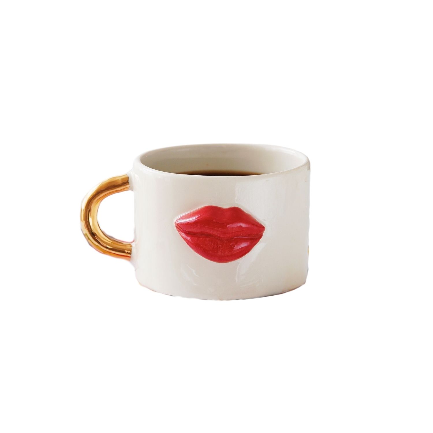 Anatoliacraft Red Valentine's Kiss Handmade Ceramic Mug With Real Gold Accents
