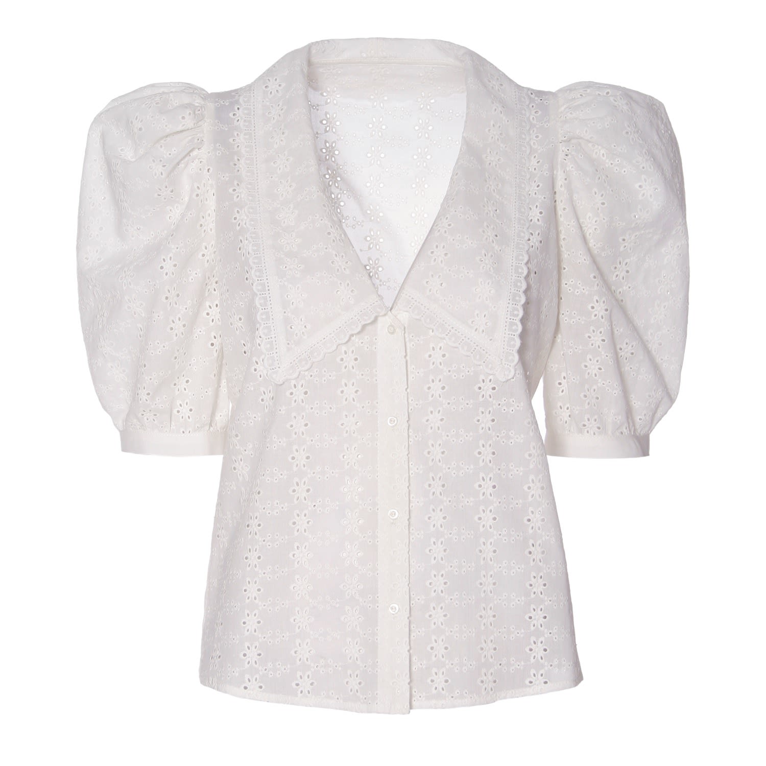 Aggi By Halewski Women's Manola Cream White Puffed Sleeves Embroidered Shirt In White
