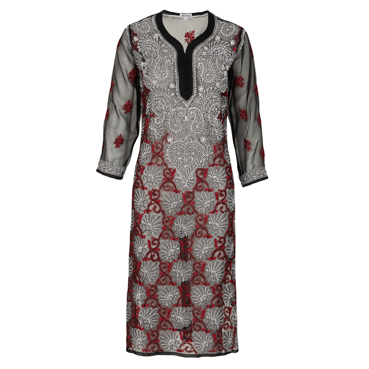 Antra Designs Women's Onyx & Red Georgette Kaftan In Black/red