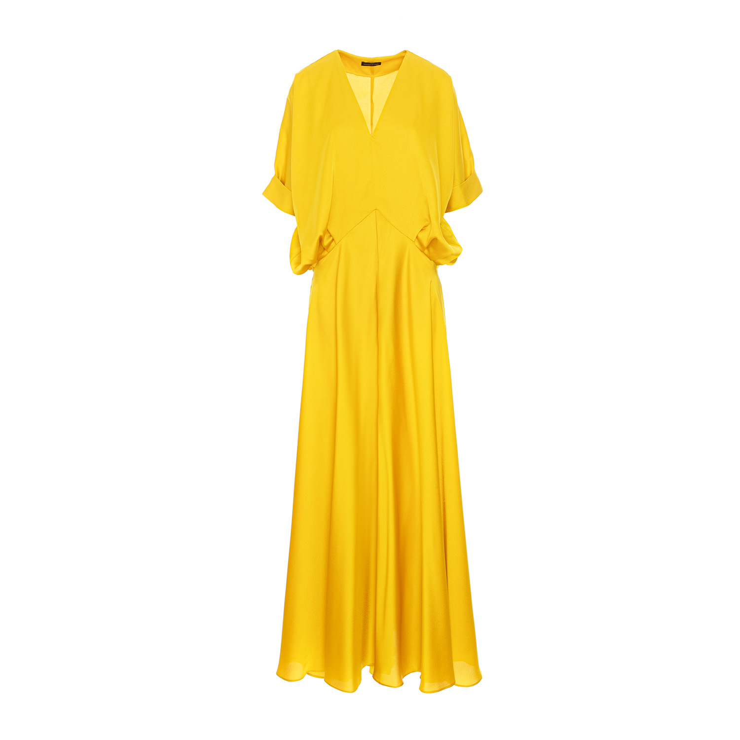 Concept A Trois Women's Long Gold Dress With "v" Neckline And Slit In Gold