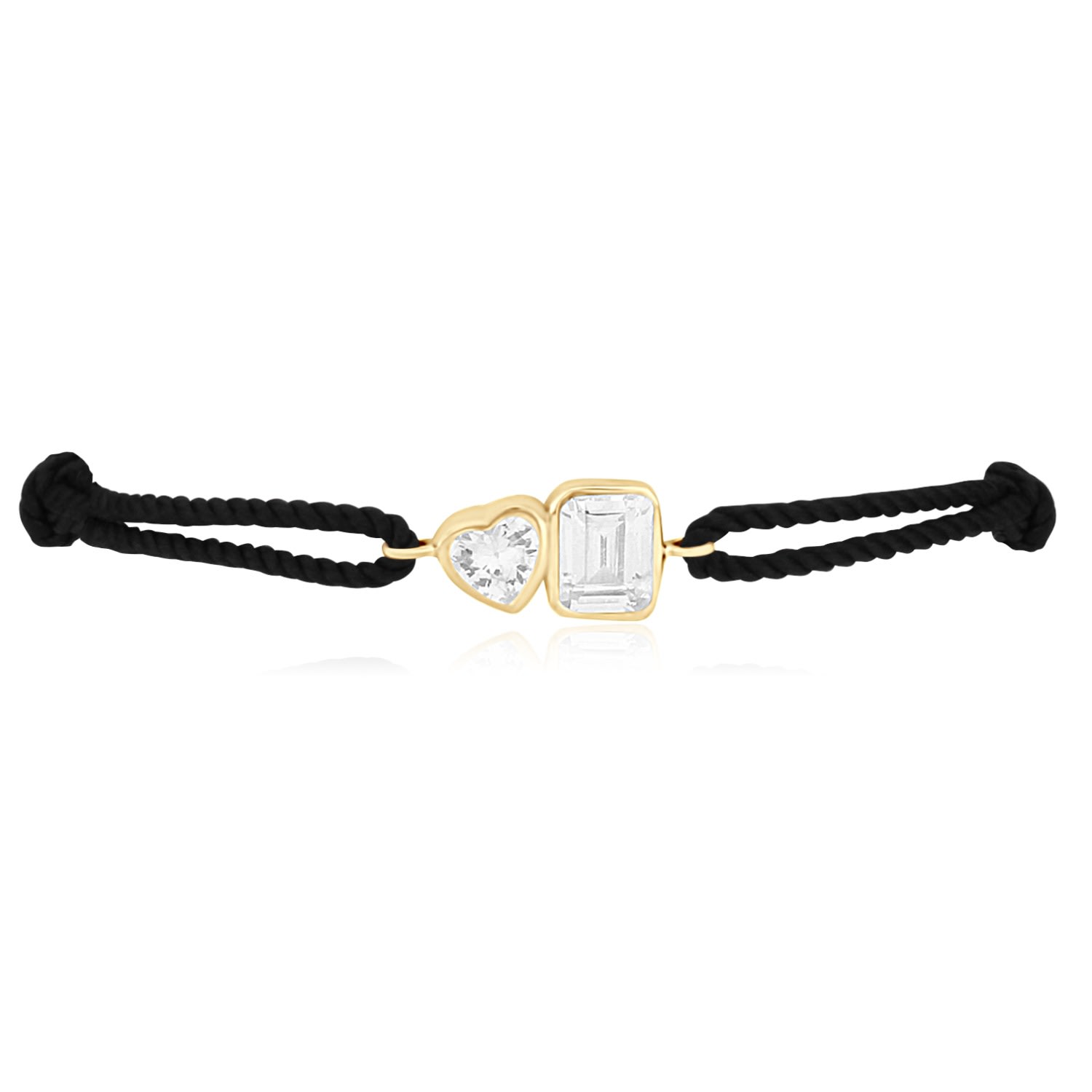 Women’s Gold / Black Cord Bracelet - Black & Gold One Heart & One Emerald Stone Shymi