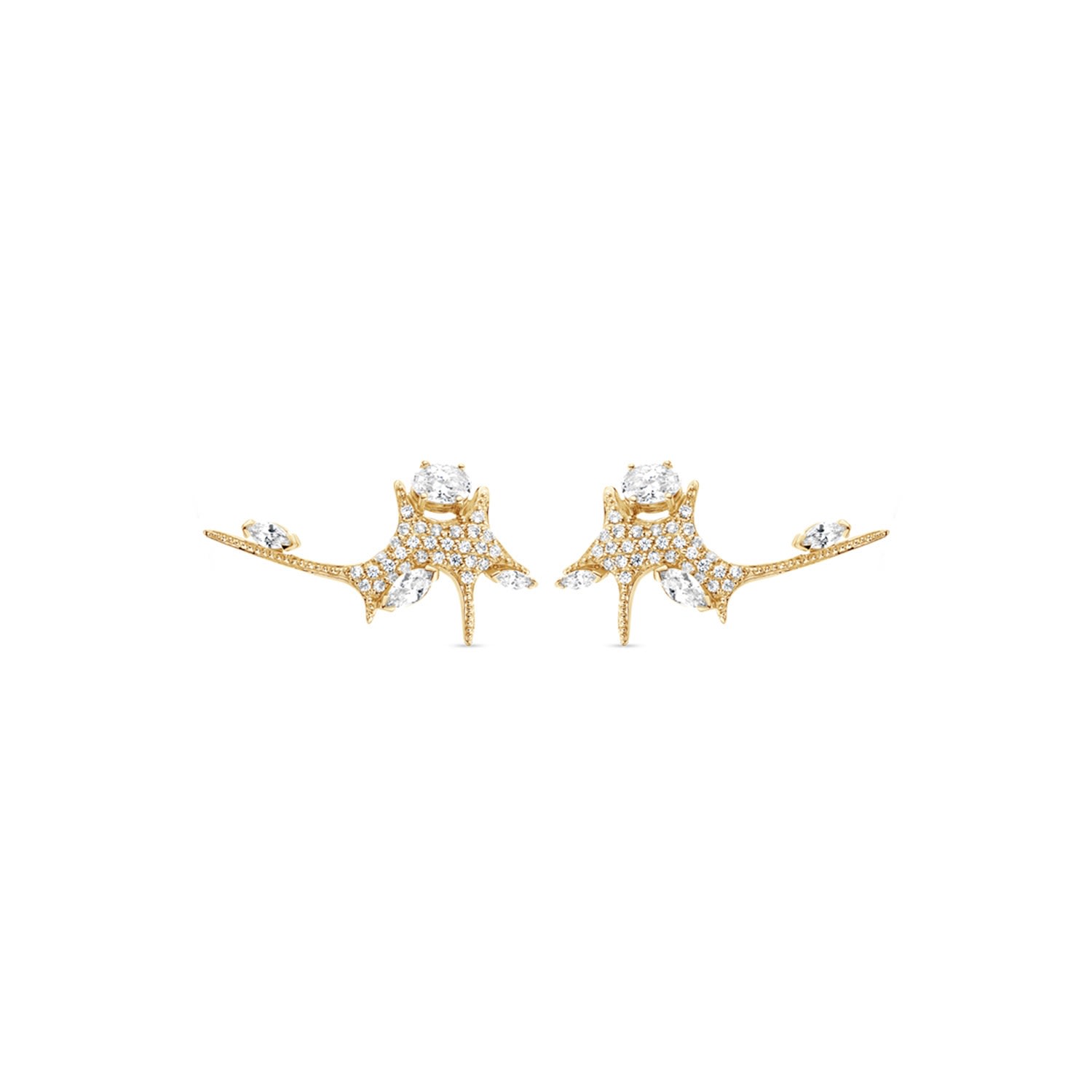 Sally Skoufis Women's White / Gold Natural Ear Climber With Man Made Cz Diamond Stimulant In Sterling Silver & 18k In Multi
