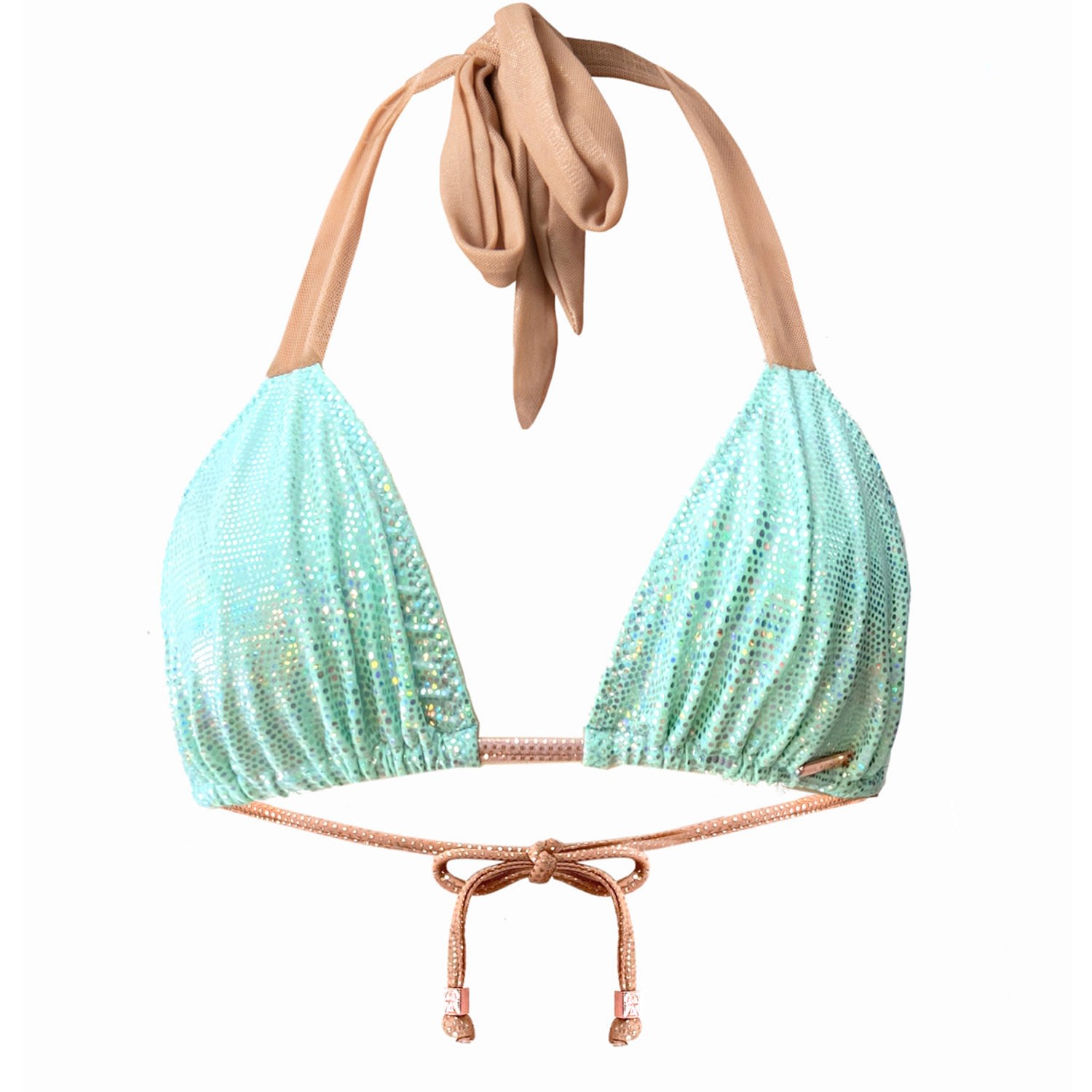 Deessa Ibiza Women's Rose Gold / Silver / Green Mint Metallic Triangle Bikini Top Mari Sargantana In Green/rose Gold/silver