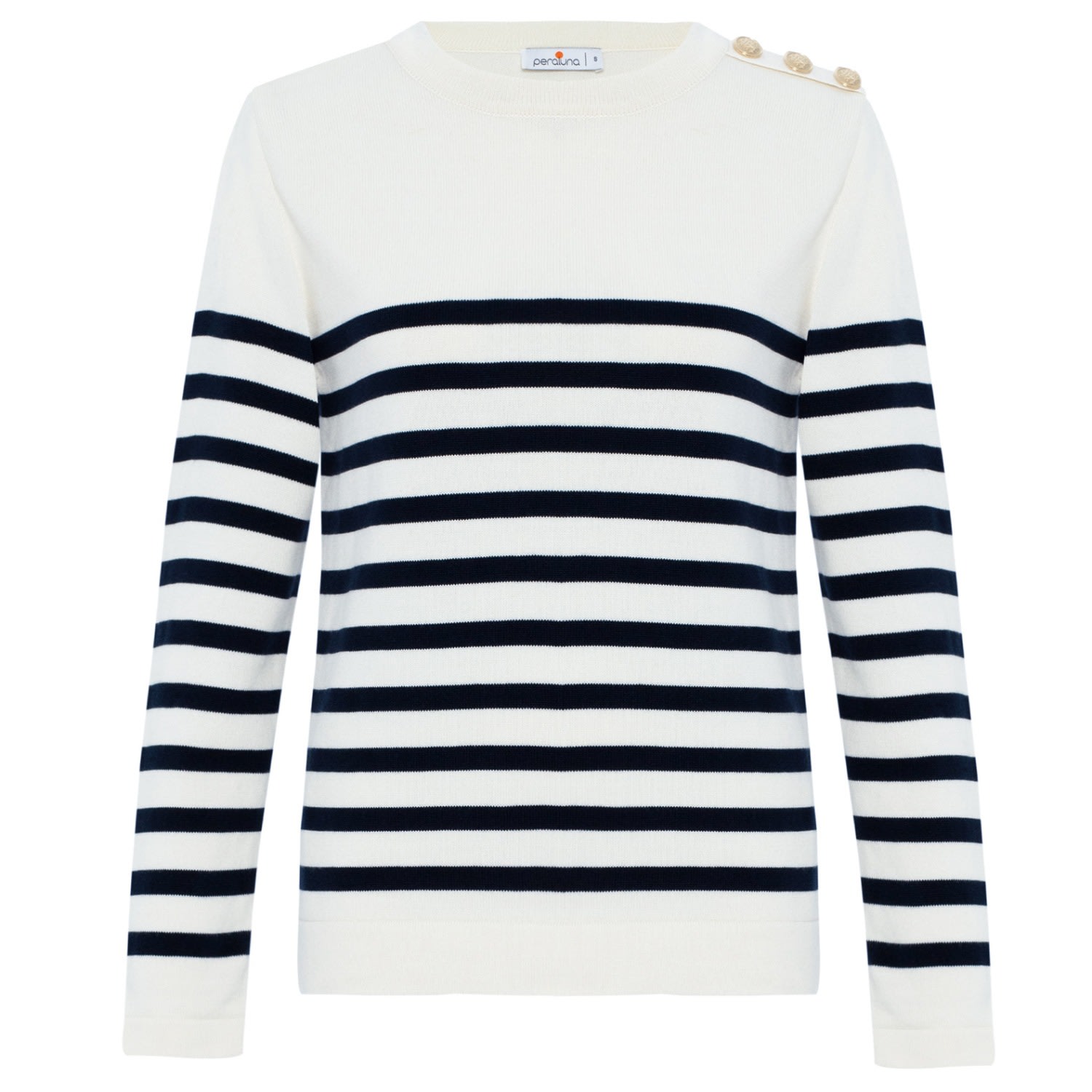 Peraluna Women's White Bardot 100% Organic Cotton Stripe Pullover In Ecru/navy In White