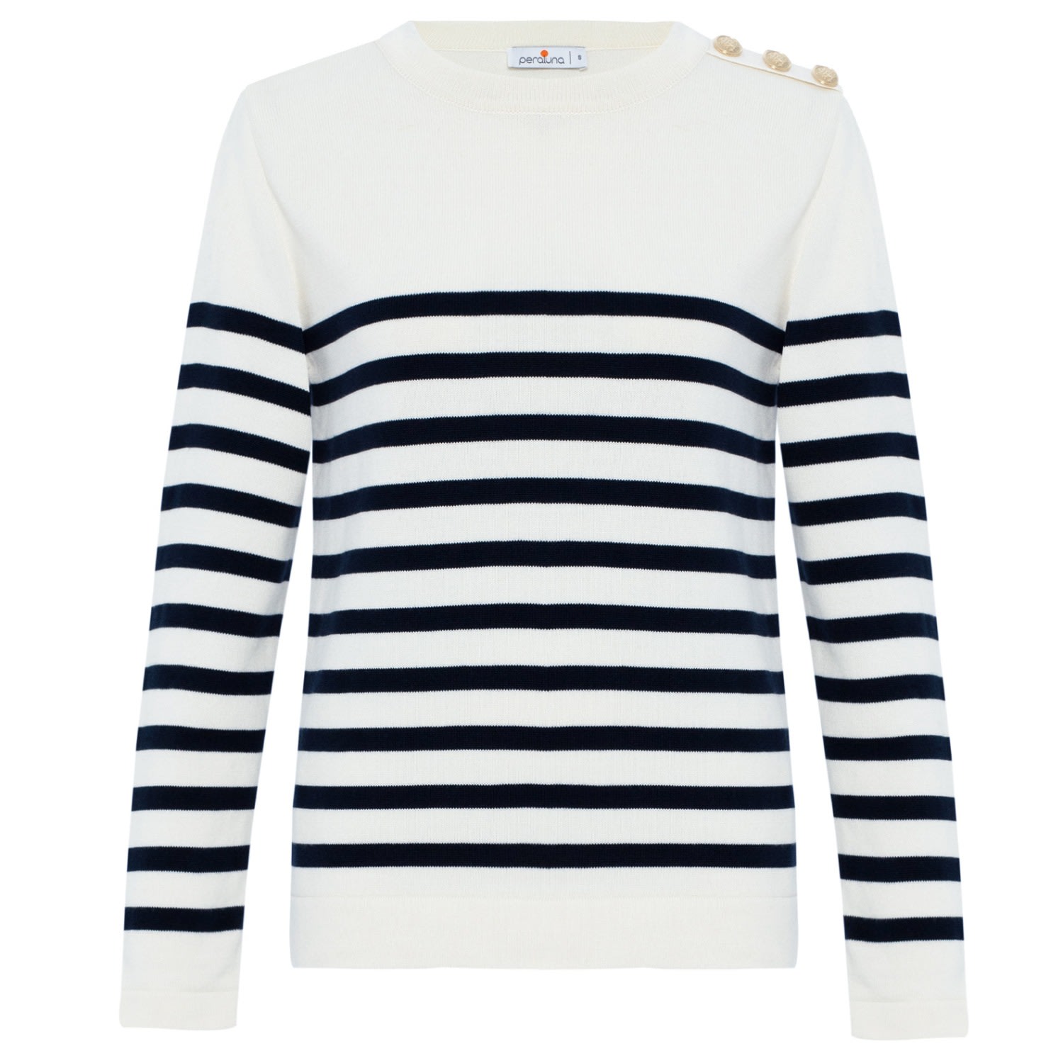 Women’s White Bardot 100% Organic Cotton Stripe Pullover In Ecru/Navy Large Peraluna