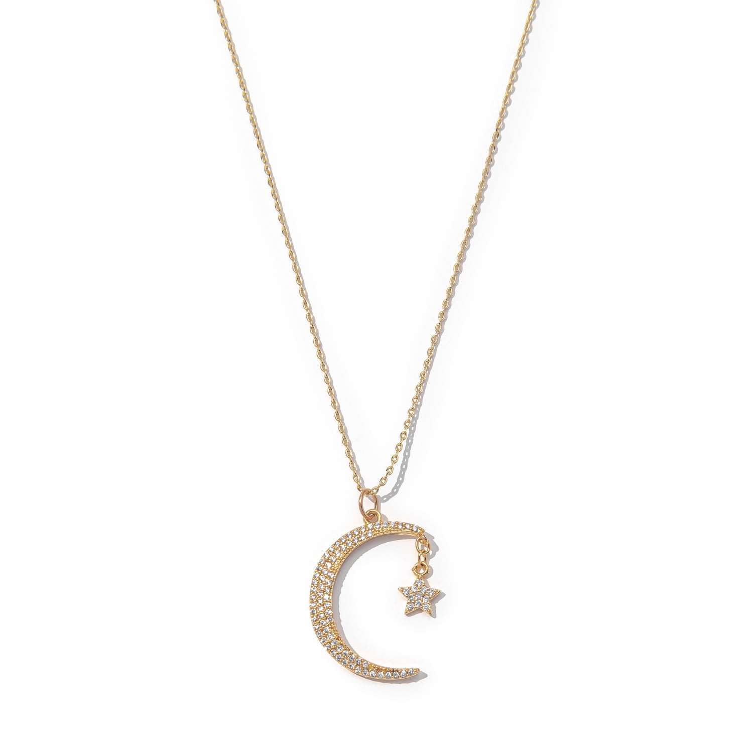 Women’s Gold Filled Moon Star Crystal Pendant Necklace The Essential Jewels