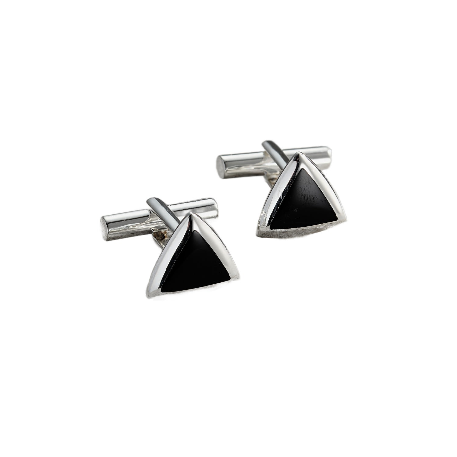 Posh Totty Designs Men's Silver / Black Silver Triangle Onyx Cufflinks