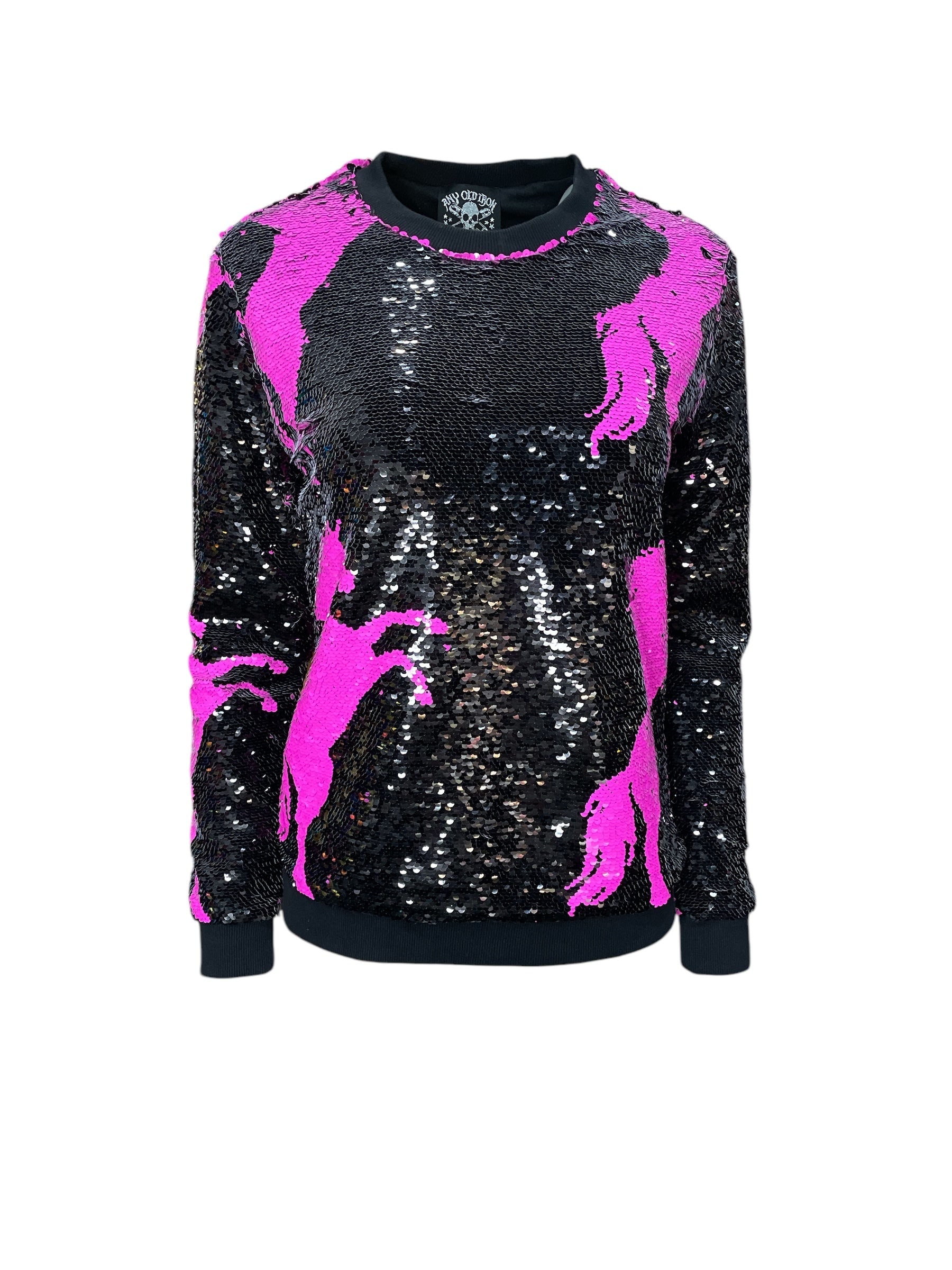 Any Old Iron Pink / Black Men's Pink Pony Sequin Sweatshirt In Multi