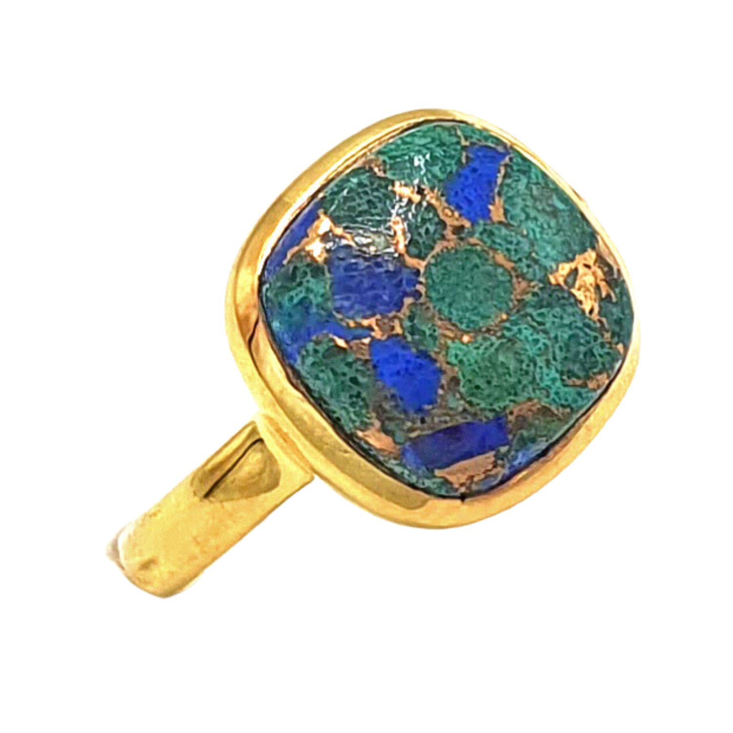 Harfi Women's Green / Blue / Gold Azurite And Malachite Unique Gemstone Crystal Stacking Ring In Multi