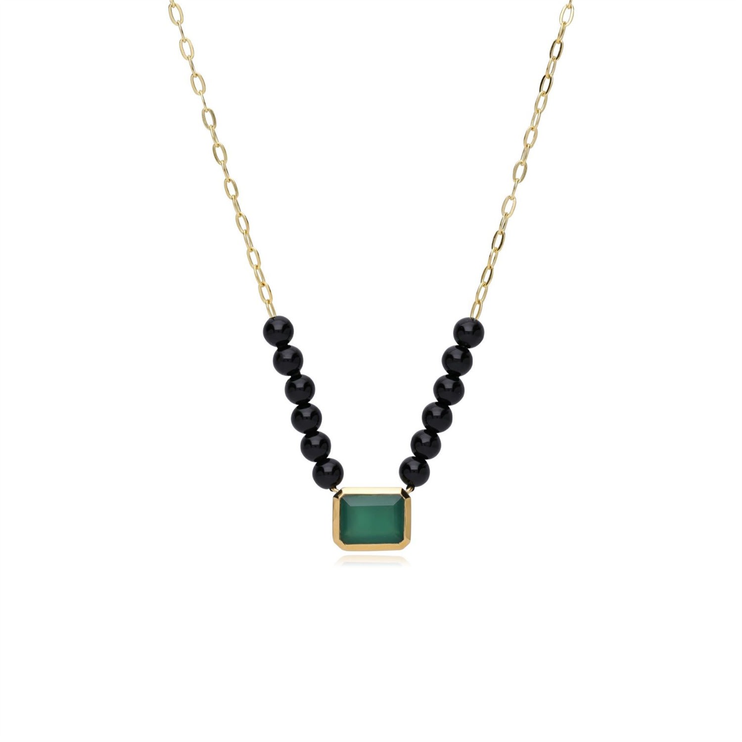 Women’s Ecfew Gold Plated Sterling Silver Dyed Green Chalcedony & Onyx Bead Necklace Gemondo