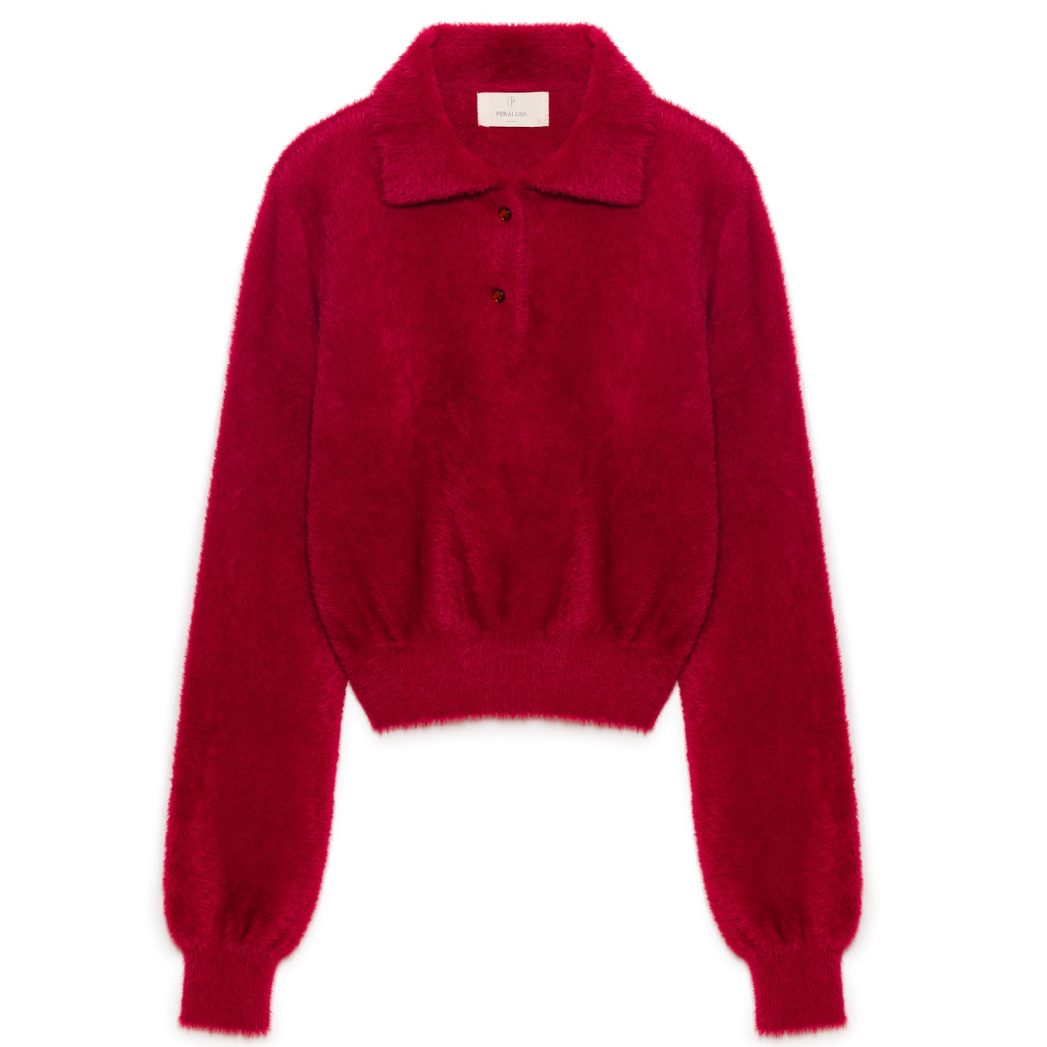 Peraluna Women's Red Lucy Polo-neck Crop Knit Blouse In Burgundy In Red