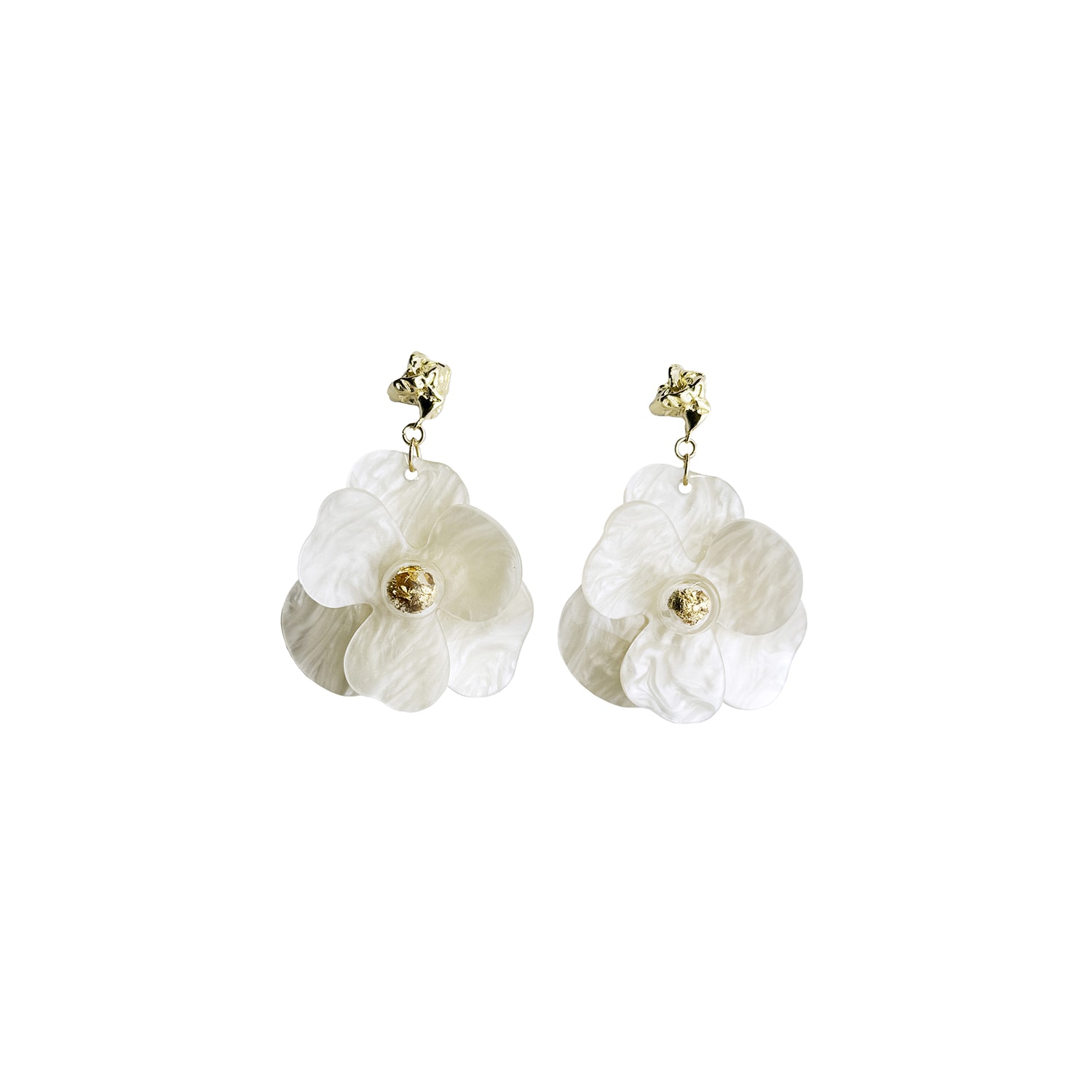 Women's Golden Petal Drop Earrings In White | Paisie