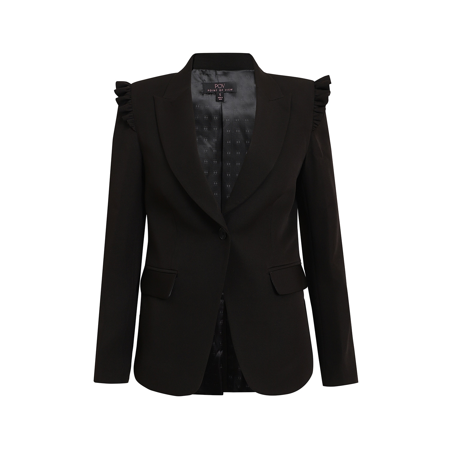 Point Of View Label Integrity Shoulder Frill Detail Jacket For Women - Black