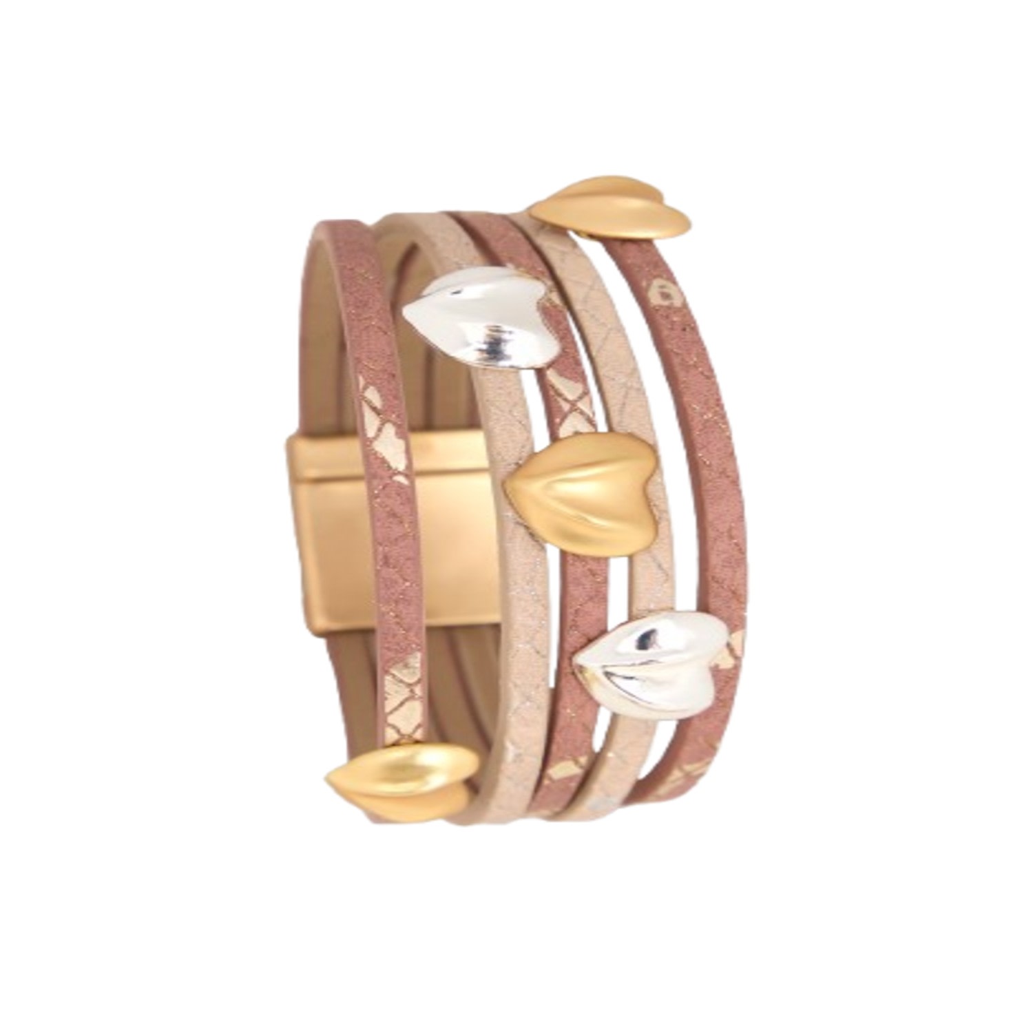 Saachi Women's Brown Textured Hearts Leather Bracelet In Brown