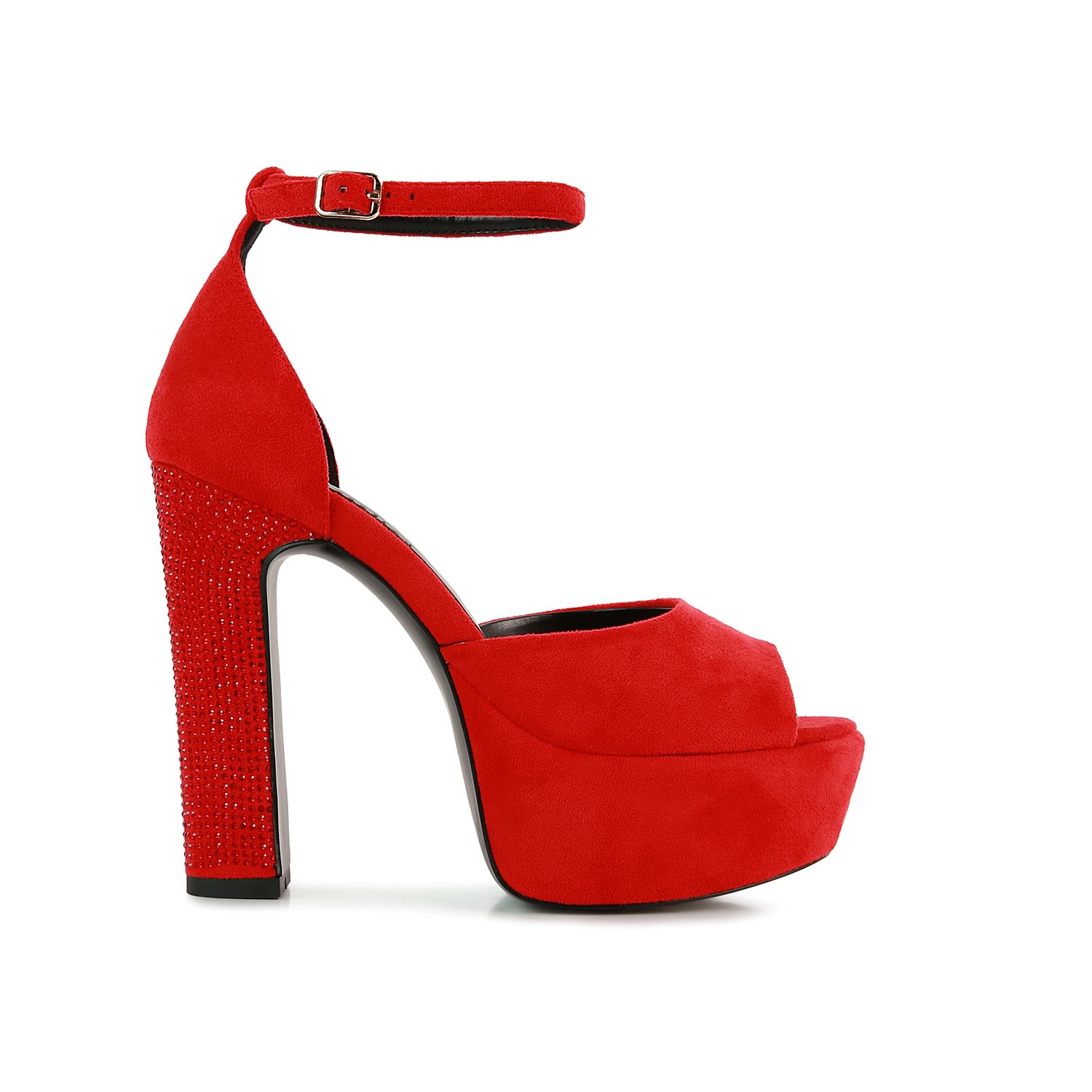Rag & Co Women's Beaty Red Studded Suede High Block Heeled Sandals In Red In Red