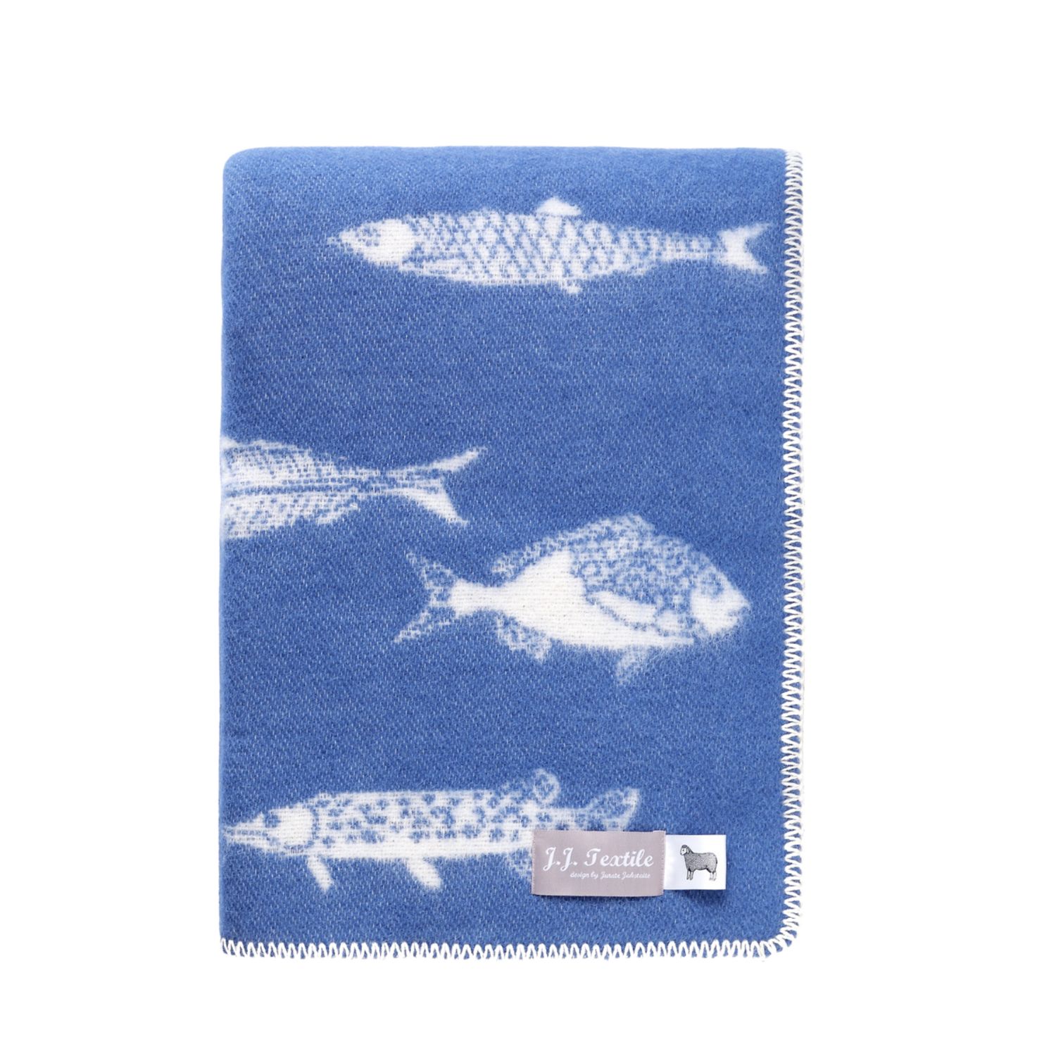 J.j.textile Blue / White Fish Wool Blanket