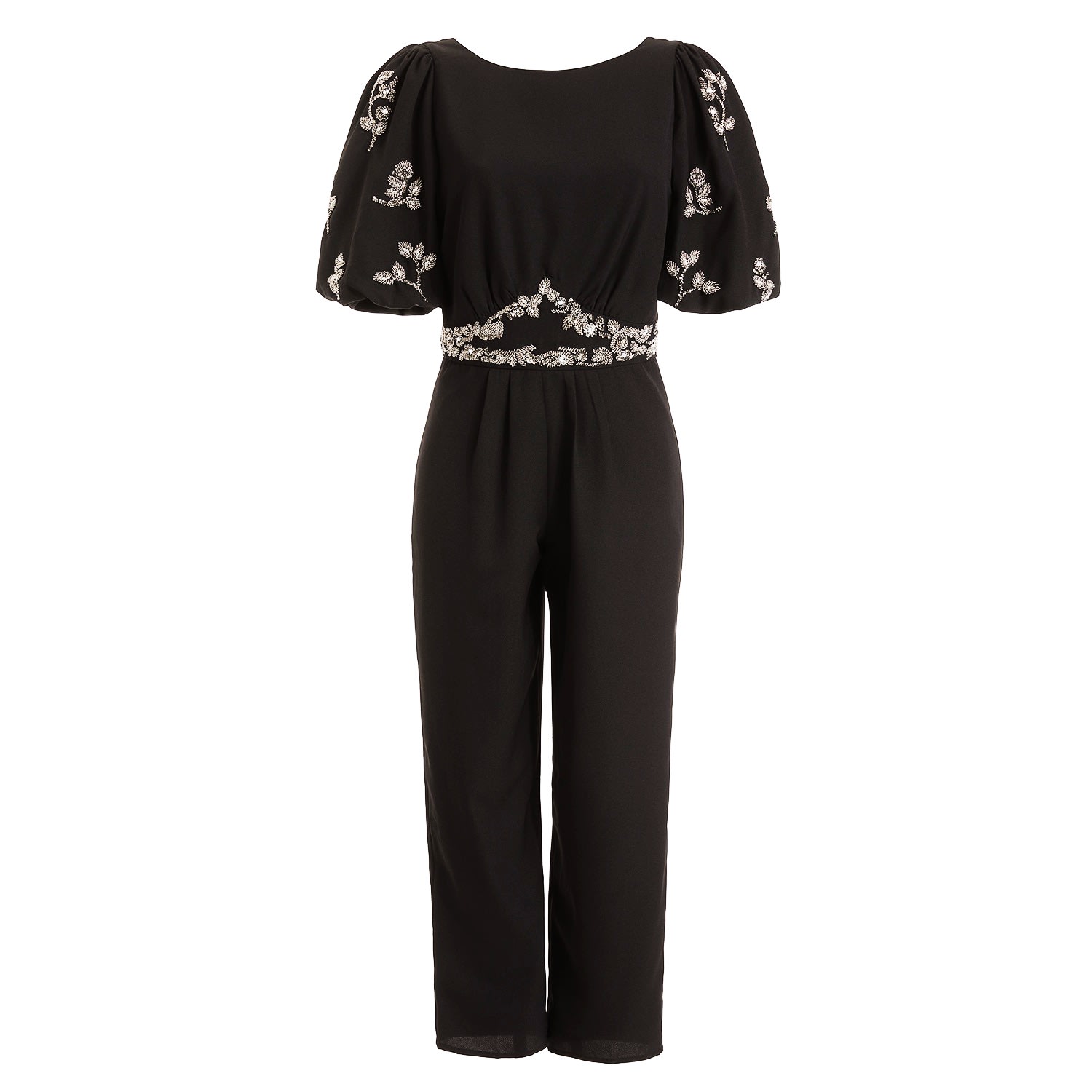 Women’s Black The Romilie Embellished Plunge Back Jumpsuit With Blouson Sleeve Xxs Hope and Ivy