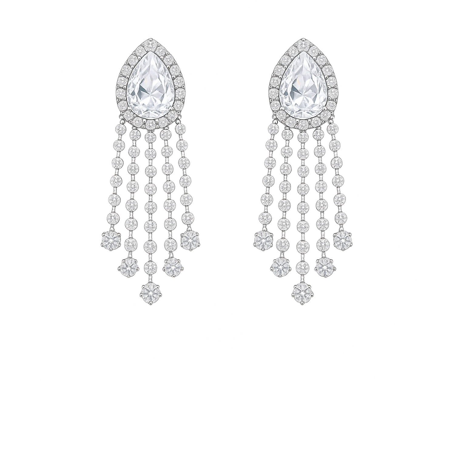 The Gala Women's Silver Pear Halo Fringe Earrings In Gray