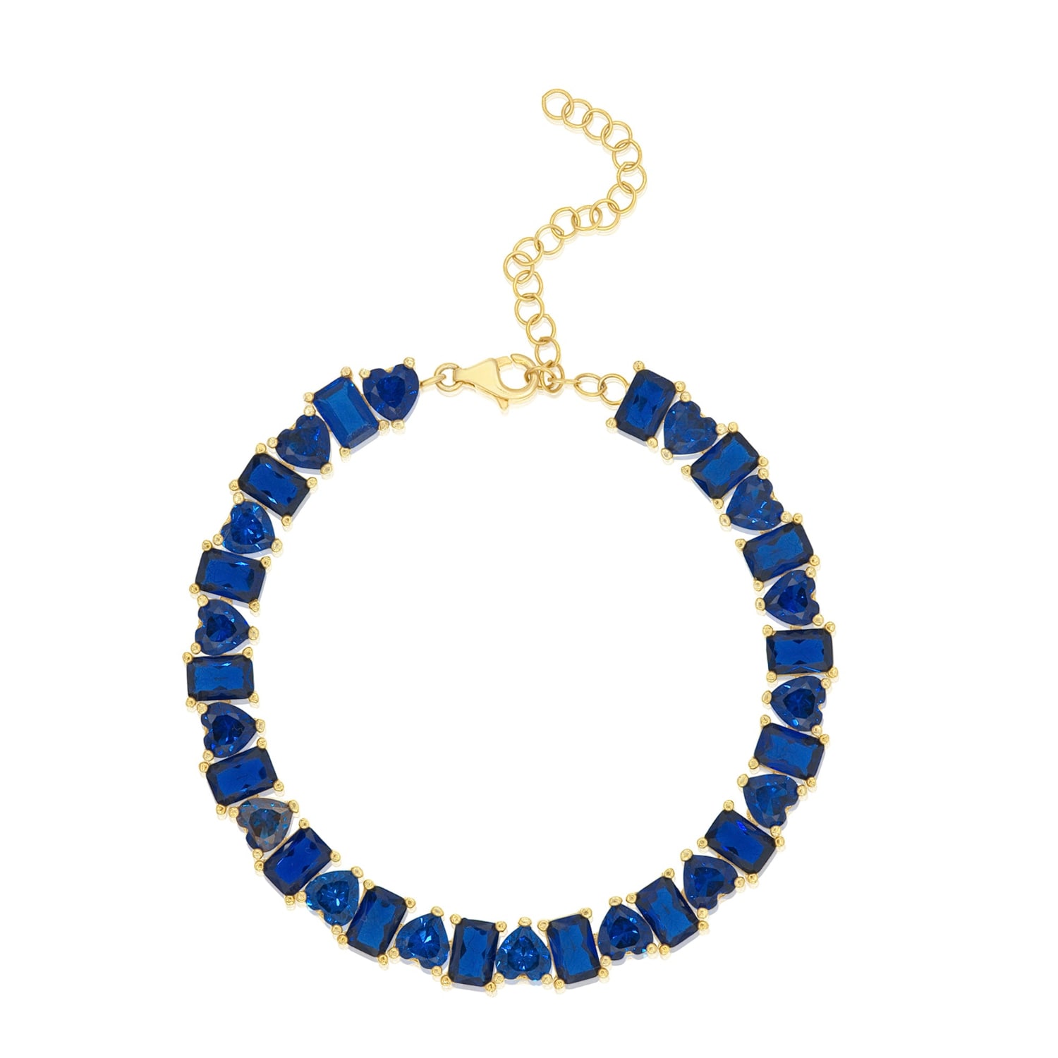 Shymi Women's Gold / Blue Heart And Emerald Shape Tennis Bracelet - Blue
