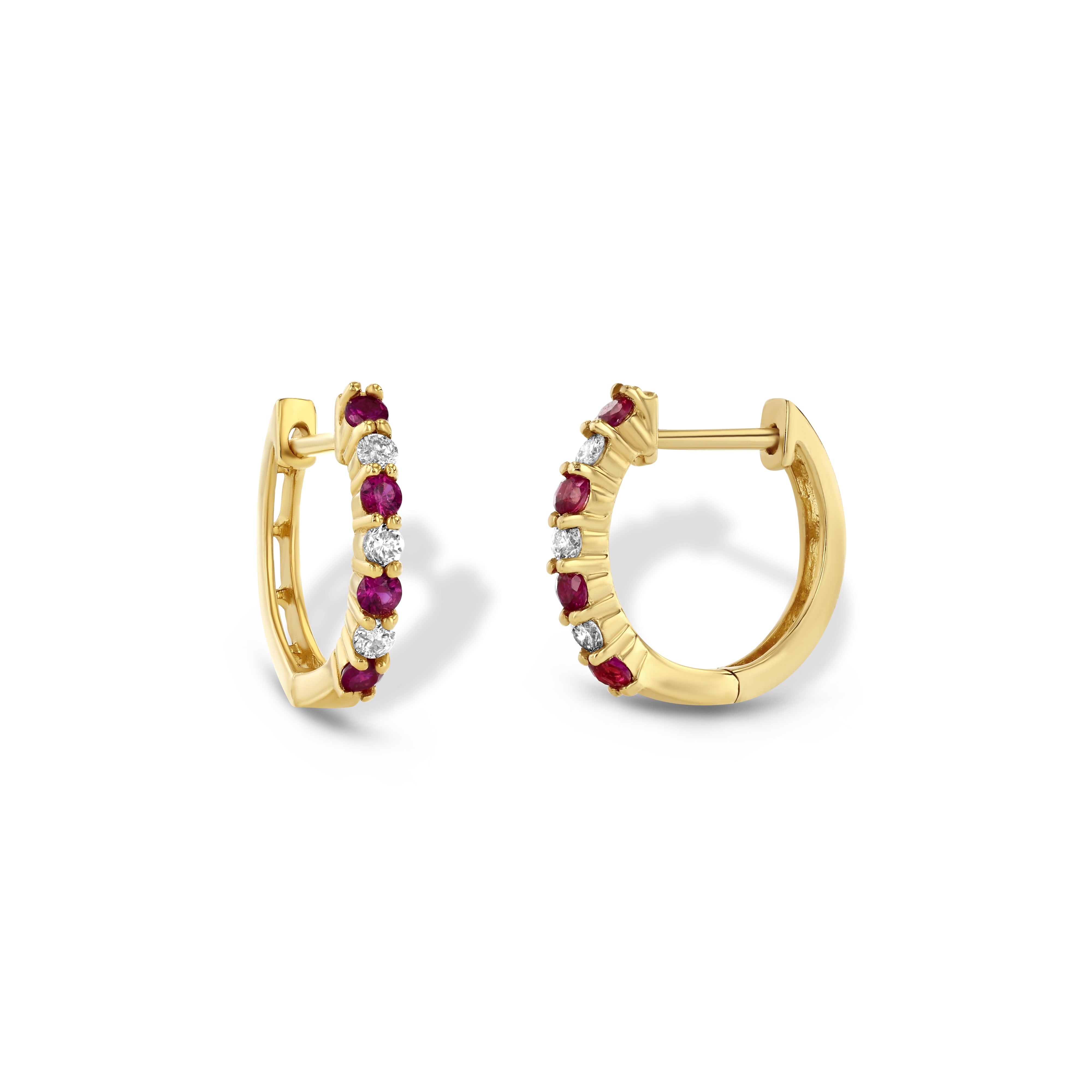 Jewelbird Women's Gold / Red Ruby & Diamond Huggies
