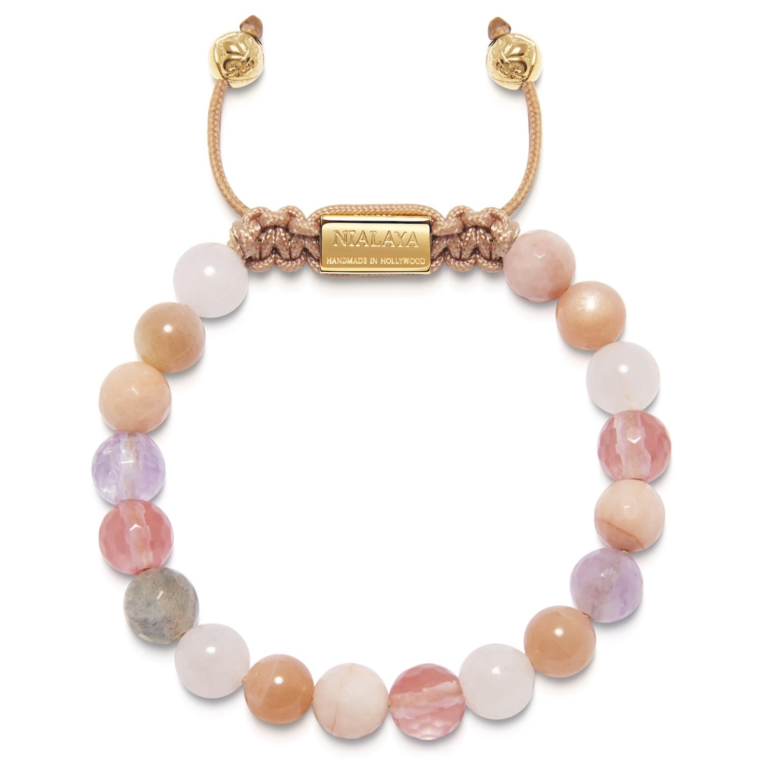 Gold / Pink / Purple Women’s Beaded Bracelet With Cherry Quartz, Rose Quartz, Amethyst Lavender, And Pink Aventurine Nialaya