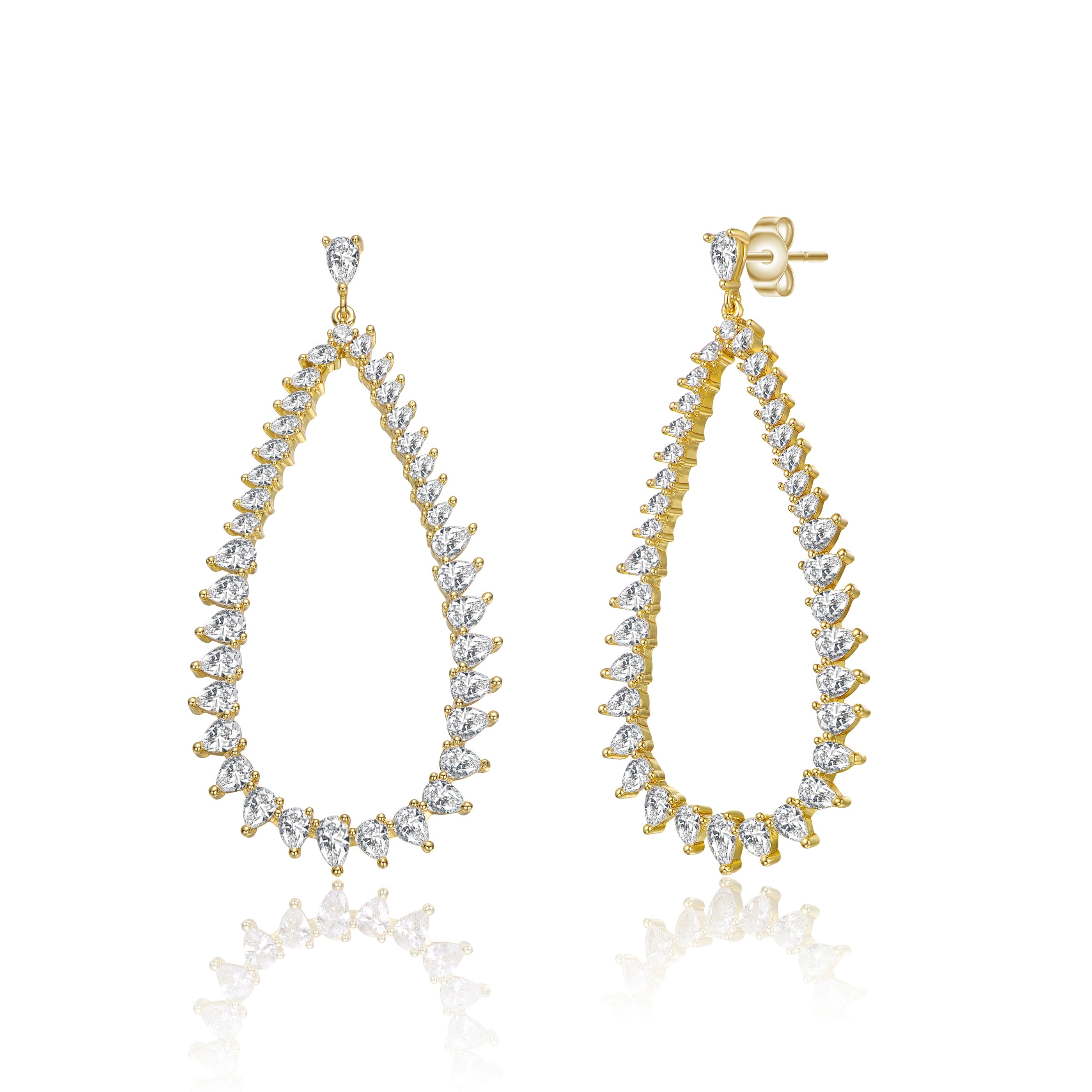 Genevive Jewelry Women's Yellow Gold Plated With Clear Cubic Zirconia Raindrop Front-facing Hoop Earrings In Gold