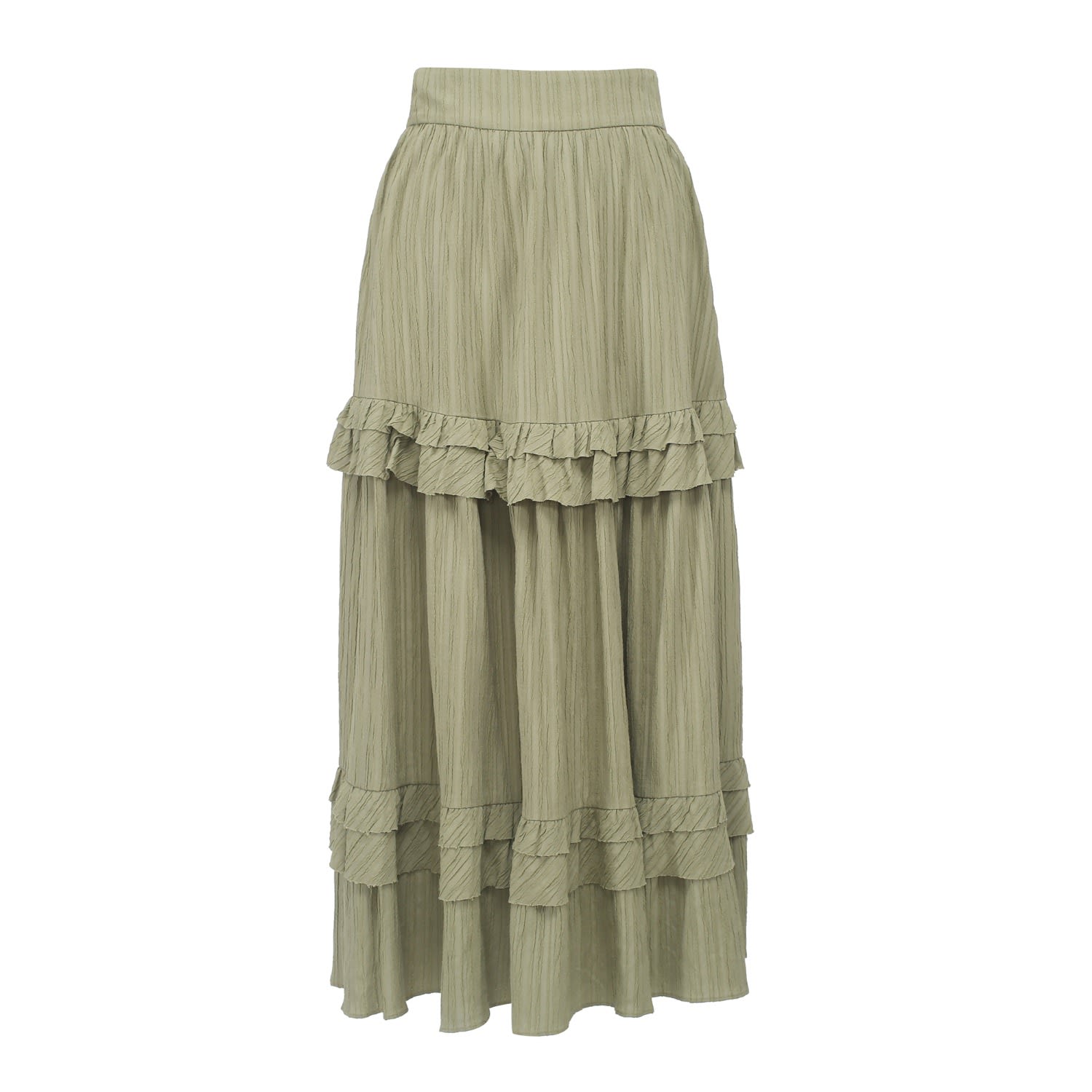 Smart And Joy Women's Green Long Pleated Skirt With Tiered Ruffles In Green