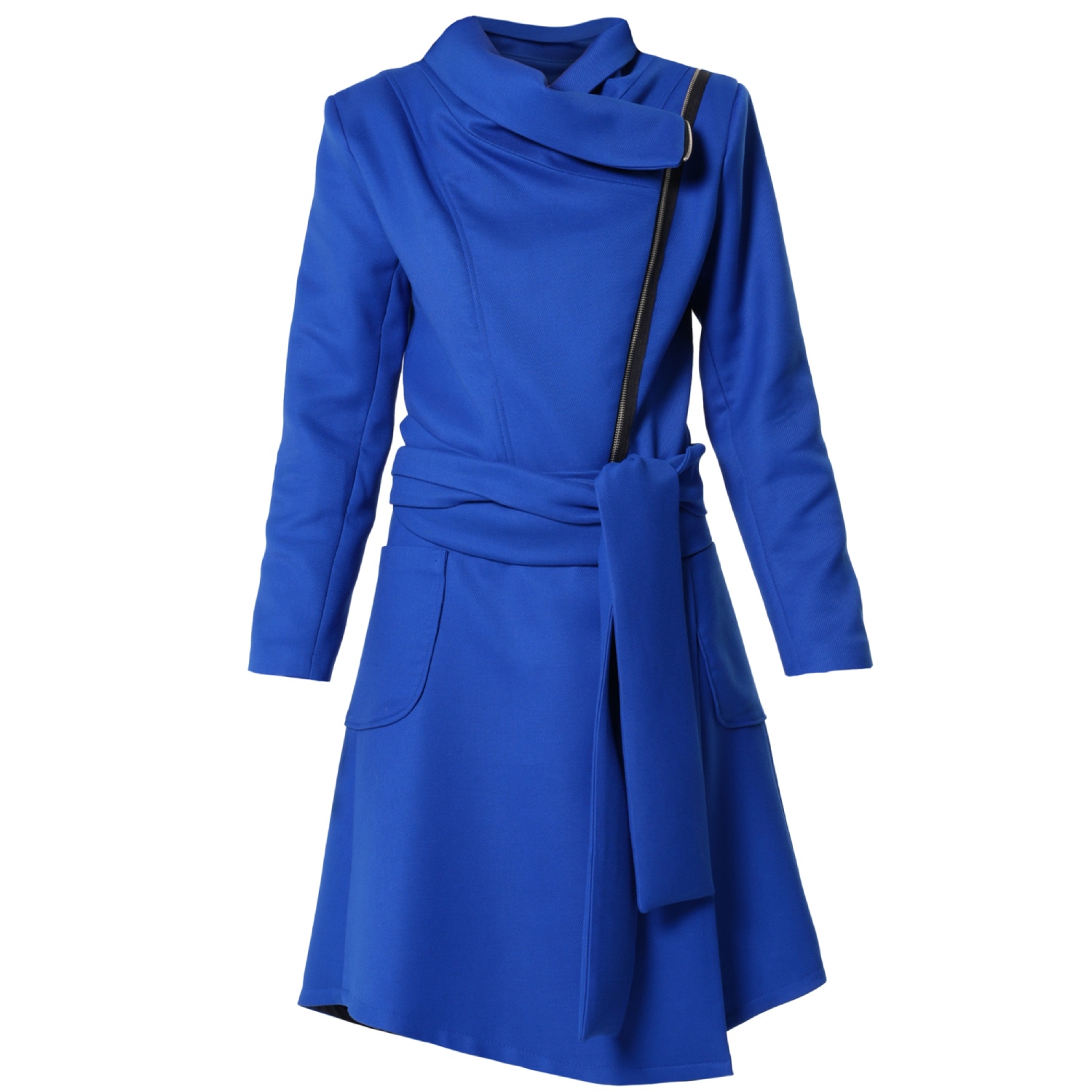 Metamorphoza Women's Asymmetric Belted Coat In Royal Blue